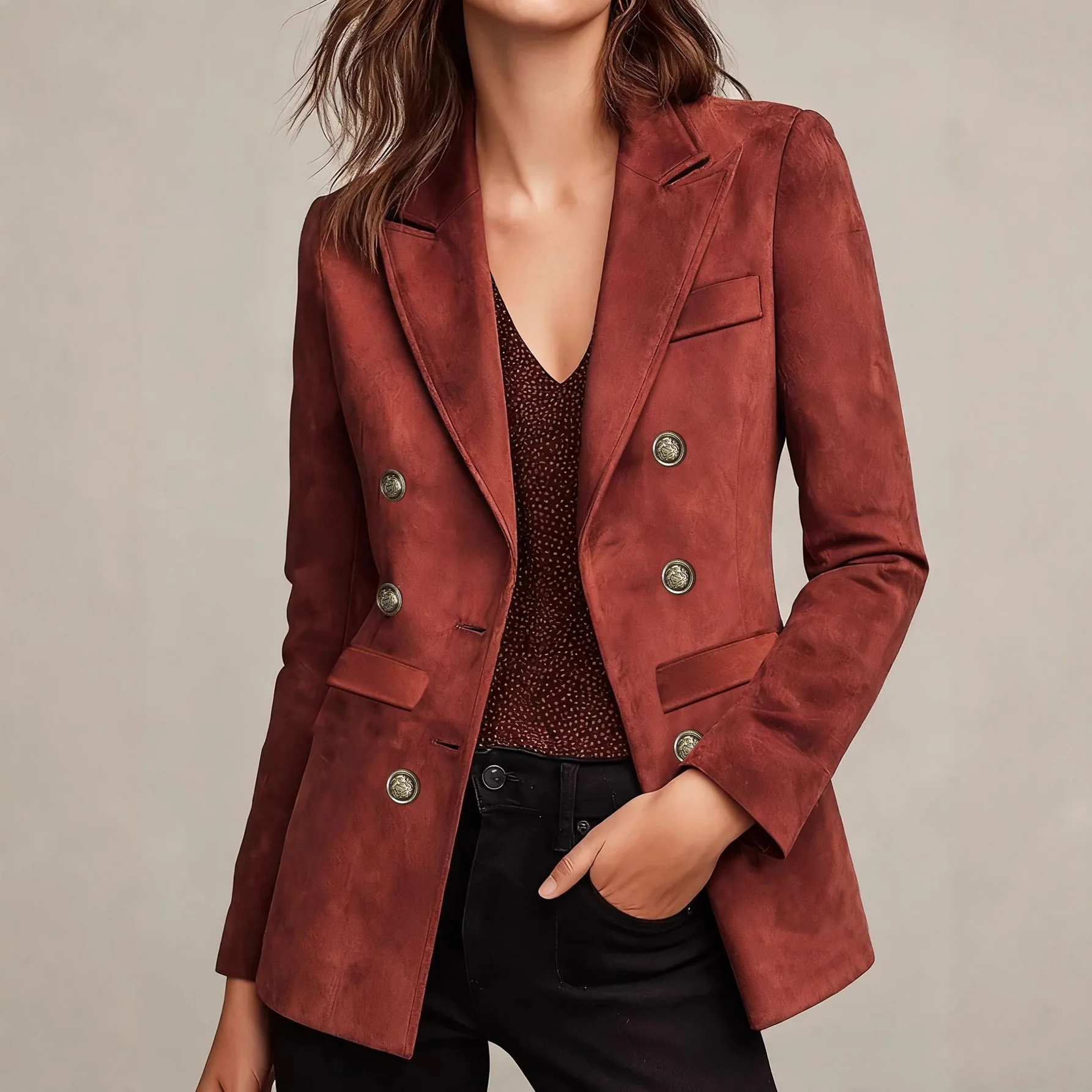 

Autumn Winter Casual Blazer Jacket for Women 2026 Fashion Long Sleeve Slim Button Blazer Coat Elegant Streetwear Woman's Outwear