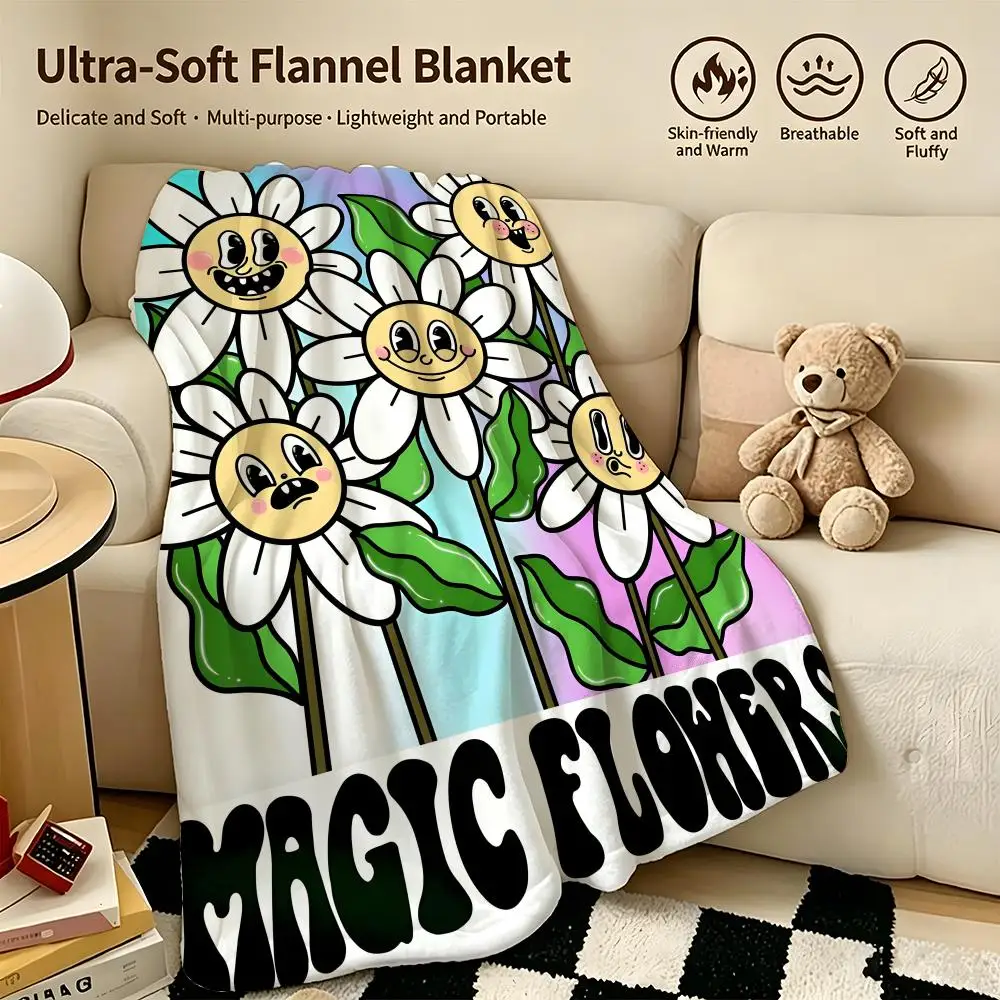 art F-Funny floral art-T Throw Warm Soft Flannel Blanket, Multi-use for Sofa Bed Camping Travel Nap