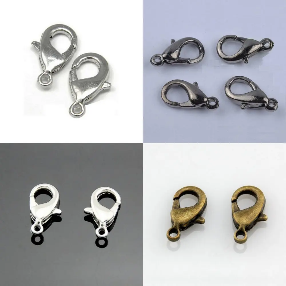 100Pcs /Lot Lobster Claw Clasp Hooks Bronze Plated, 18kgp ,Black ,Silver Color, Jewelry Findings 12mm x 6mm Y56