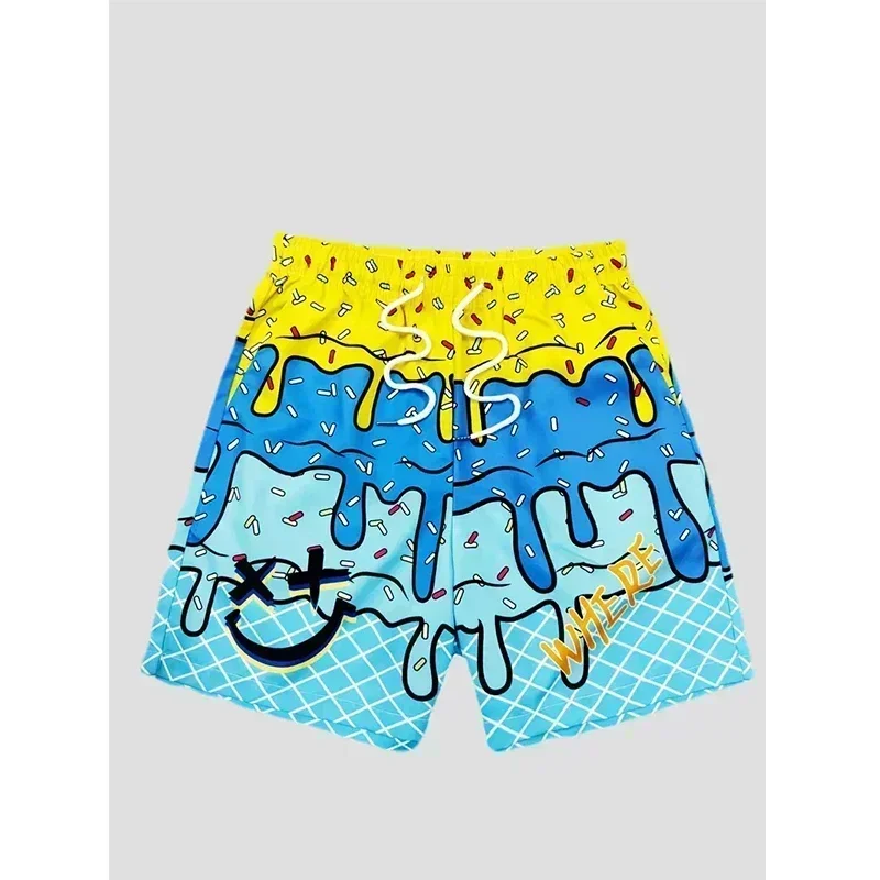 Children's ice cream printed beach shorts, summer fashion, 3D printed loose casual wear, children's hip-hop style shorts