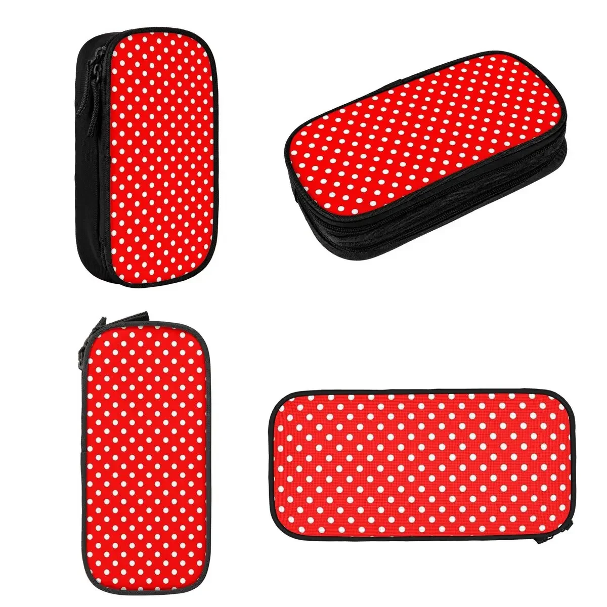 POLKA DOTS RED Pencil Cases Large Storage Pen Bags Pen Box Pencil Pouch For Boys Girls Students Stationery School Office