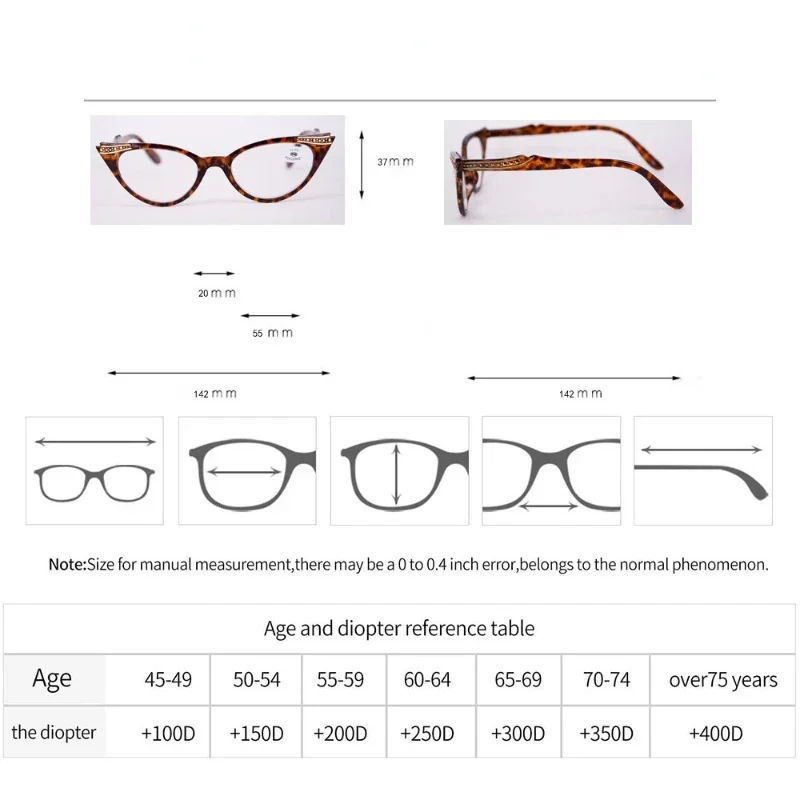 Read Magnification Cat Eye Frame Vision Care Presbyopia Glasses Hyperopia Eyewear Women Reading Glasses Computer Eyeglasses