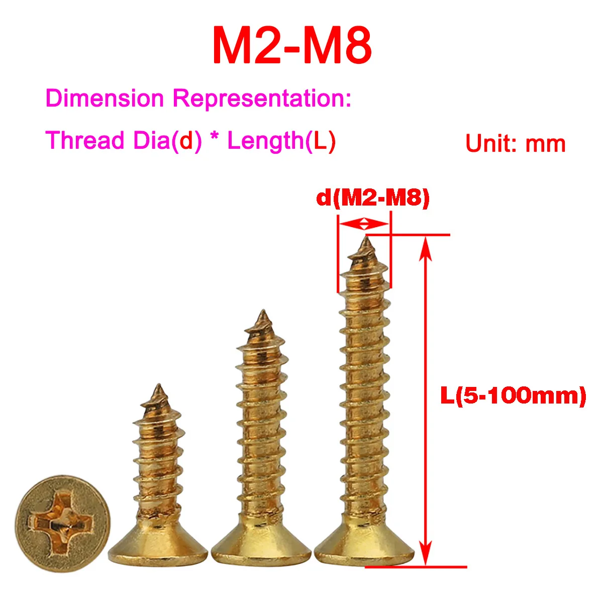 

Brass Flat Head Tapping Screw, Countersunk Head Cross Tapping Screw M2-M8