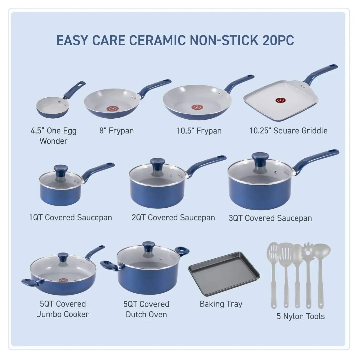 20 Piece Pots and Pans Cookware Set, Electric Blue