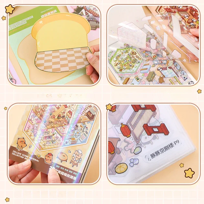 20w1 Cartoon Landscape Sticker Book 3D Pocket Cabin Scene Stickers Gift for Kid Child 50pcs collection