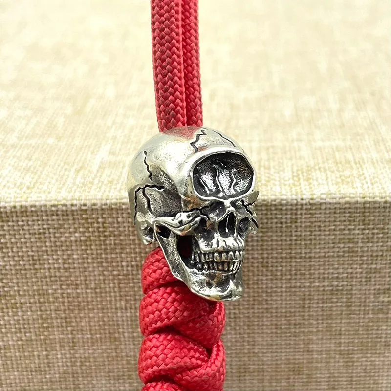 Brass One Eyed Skull Head Knife Beads EDC DIY Paracord Woven Bracelets Lanyard Pendants Accessories Outdoor Tool Hangings Charms