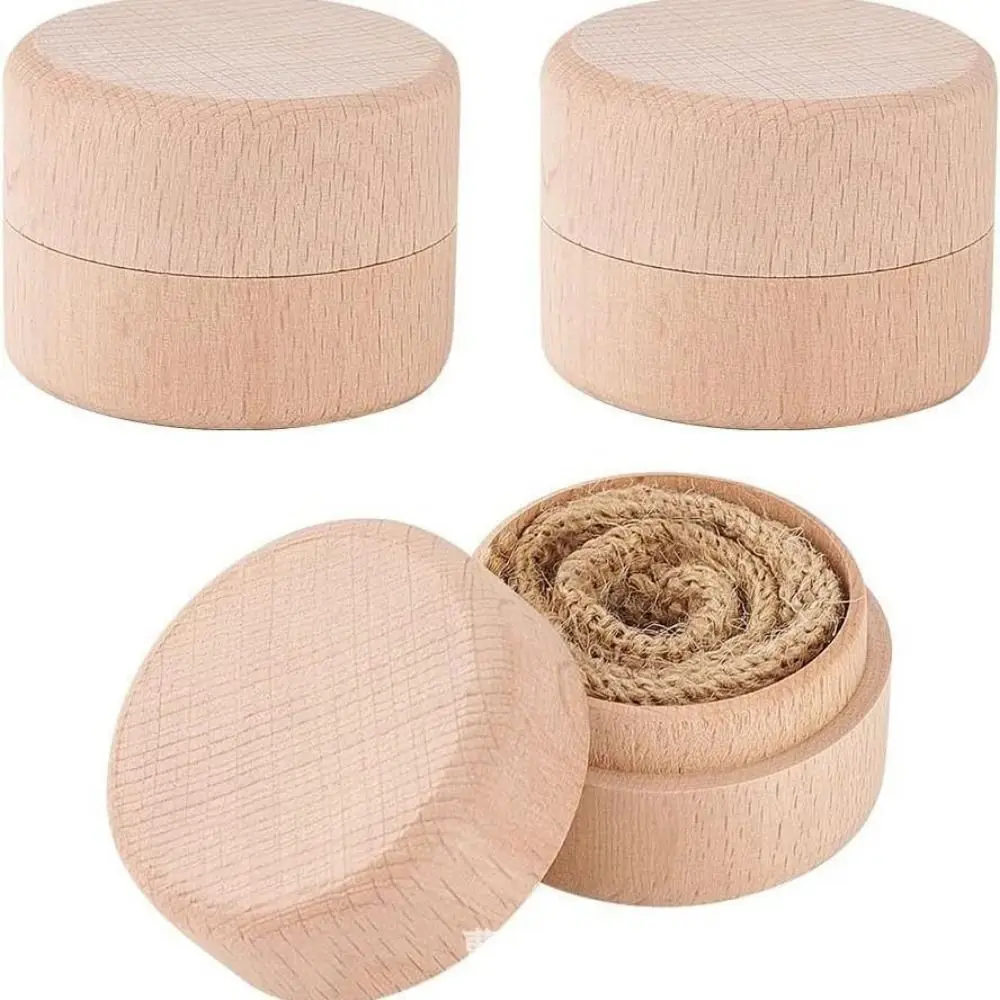 Round Wooden Storage Boxes Ring Box Vintage decorative Natural Craft Jewelry box Case Wedding Accessories