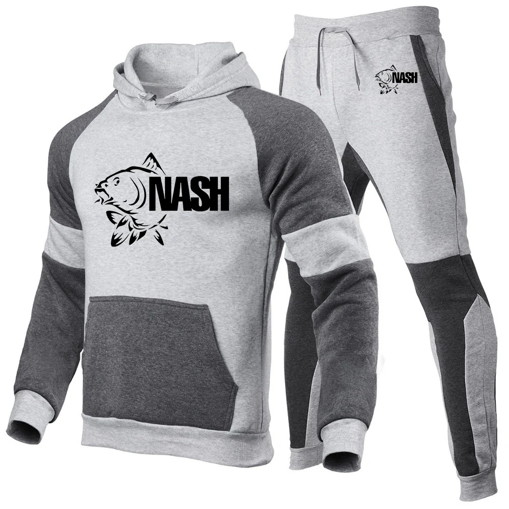 2025 New Men Funny Fishinger Carp Fish Fisherman Print Sports Patchwork Set Spring And Autumn Hooded+Casual Sweatpants Suit