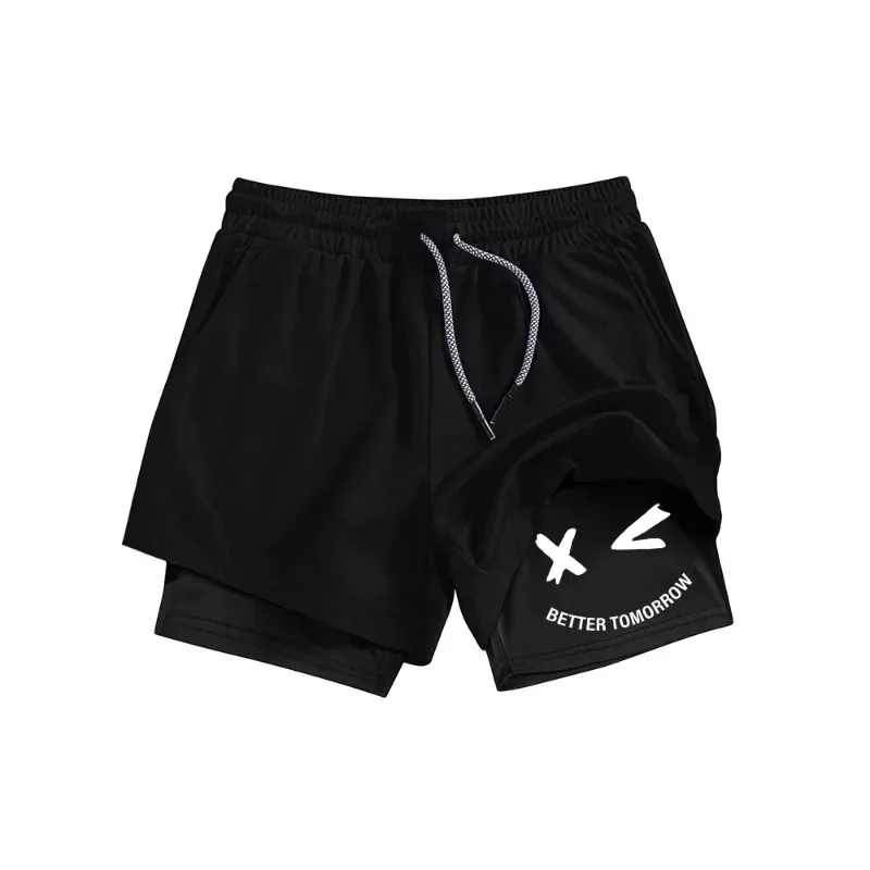 Workout Harajuk for Men's Summer Fitness Training Shorts 2-in-1 Double Layer Quick-Drying Running  with Phone Pocket Absorbing