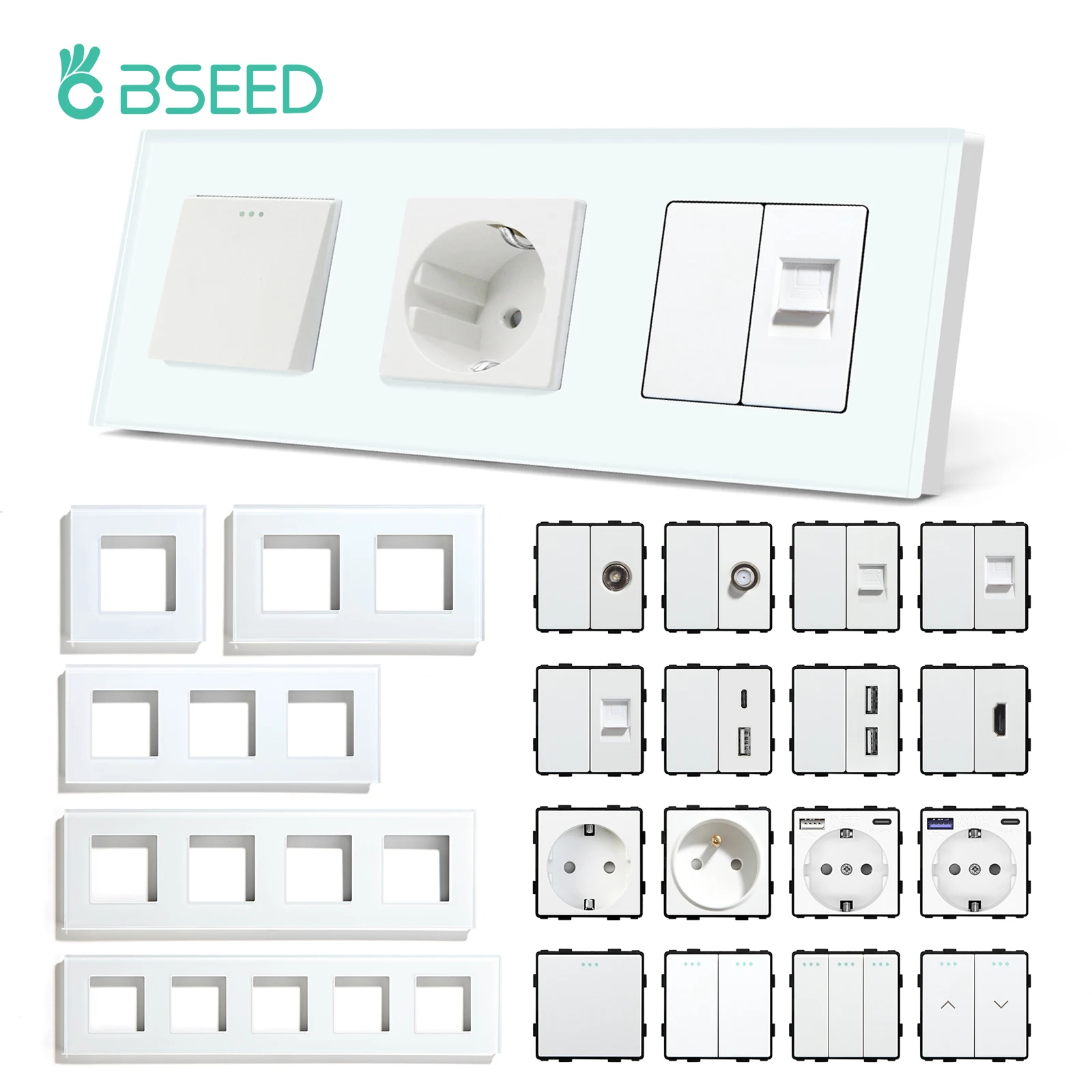 

Механические кнопочные переключатели BSEED TV ST CAT5 RJ45 Plug Type-c USB EU Французские розетки DIY Функциональные детали Бесплатная комбинация