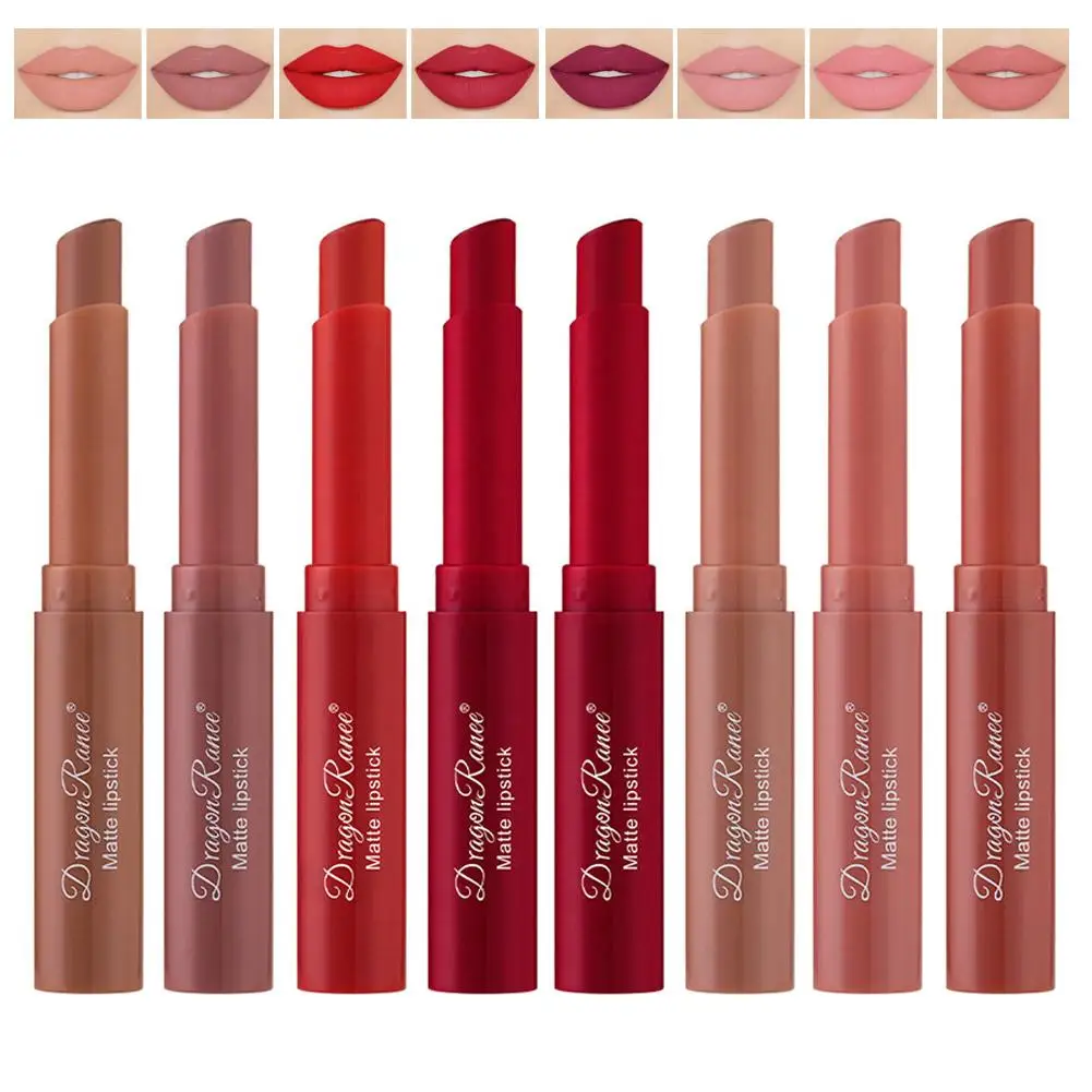 Matte Velvet Lipstick Crayon Oblique Cut Lip Balm Pencil Long Lasting Nude Dusty Rose Bean Paste Color Lipstick for Women Daily