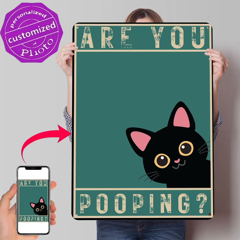 Are You Pooping Funny Cat Personalized 3D Textured Metal Poster Wall Art Tinplate Sign for Vintage Decor Room Custom Plate House