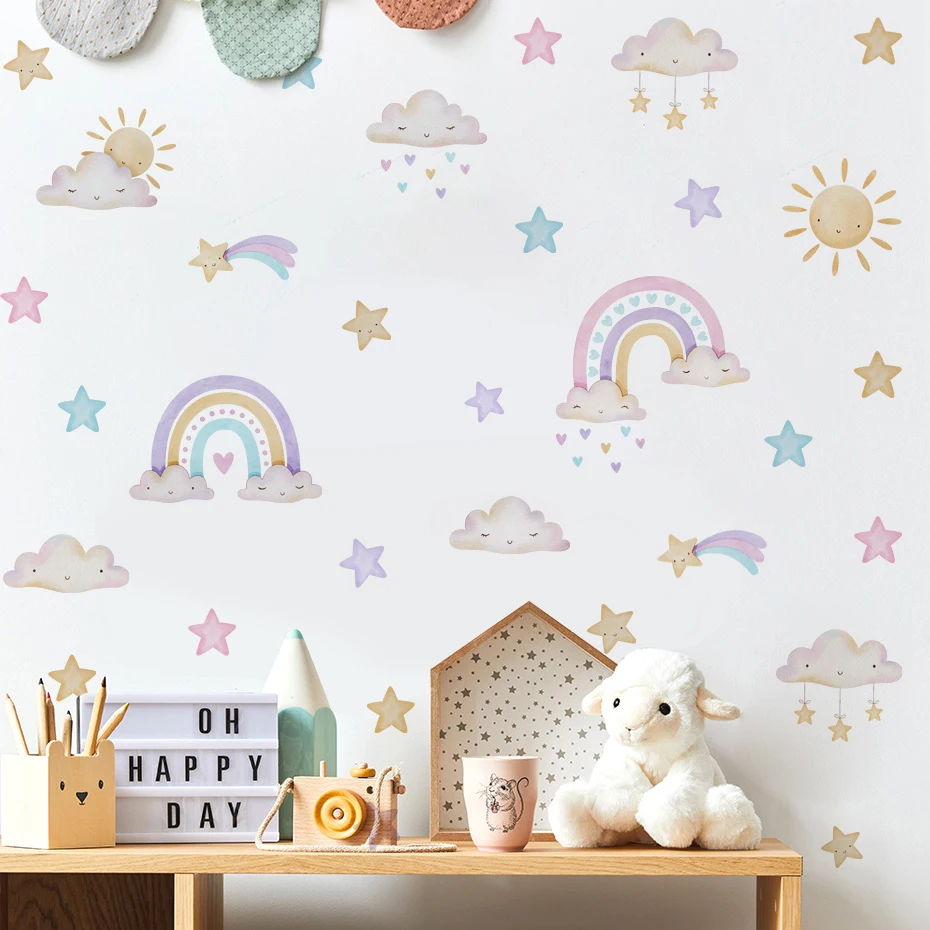 

Boho Cartoon Rainbow Stars Clouds Wall Stickers PVC Vinyl for Child Room kids Room Decoration Nursery Baby Room Decor Decal