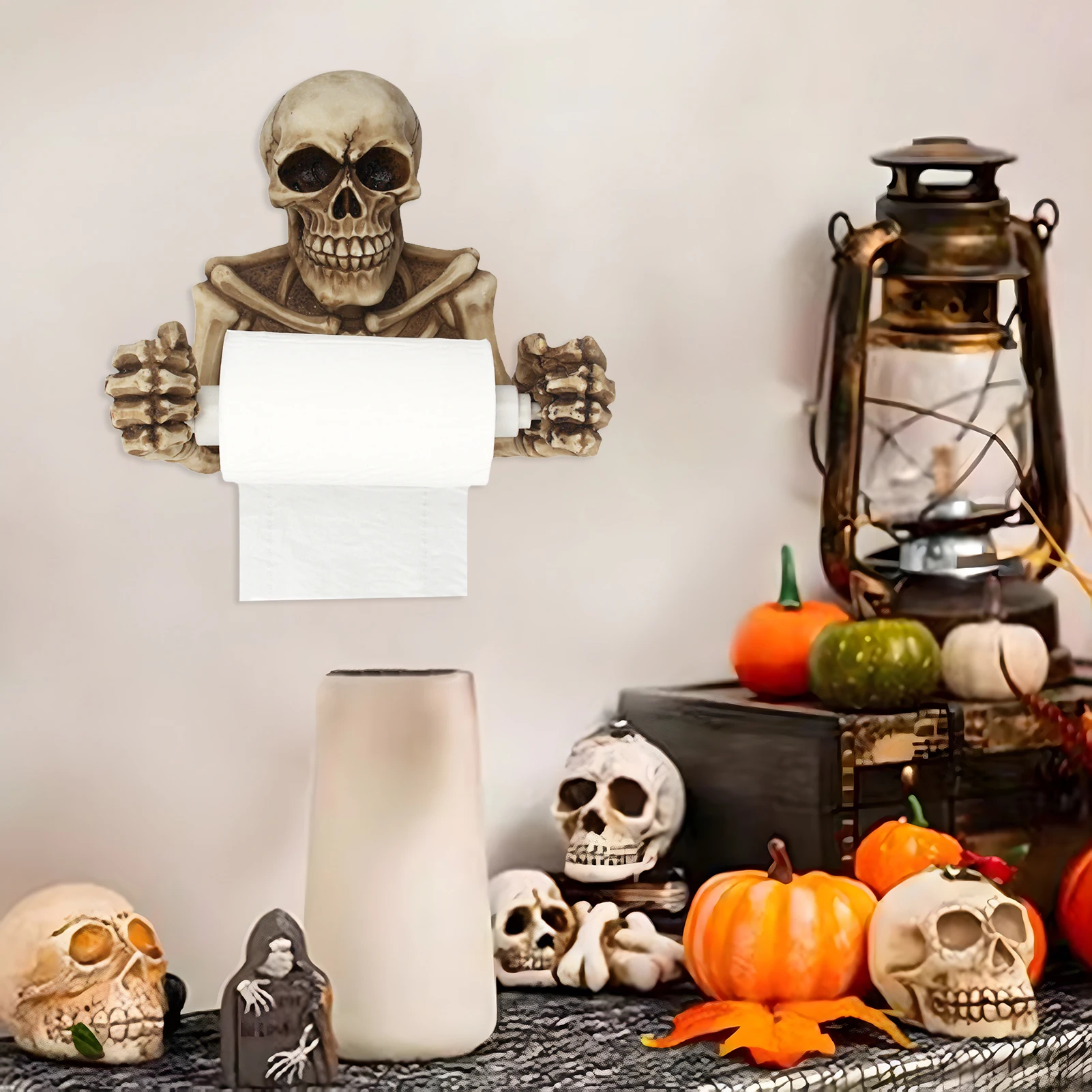 Resin Skull Toilet Paper Holder Wall Mount Tissue Roll Paper Storage Holder Skeleton Shelf Rack Bathroom Halloween Decor Holder - Image 6