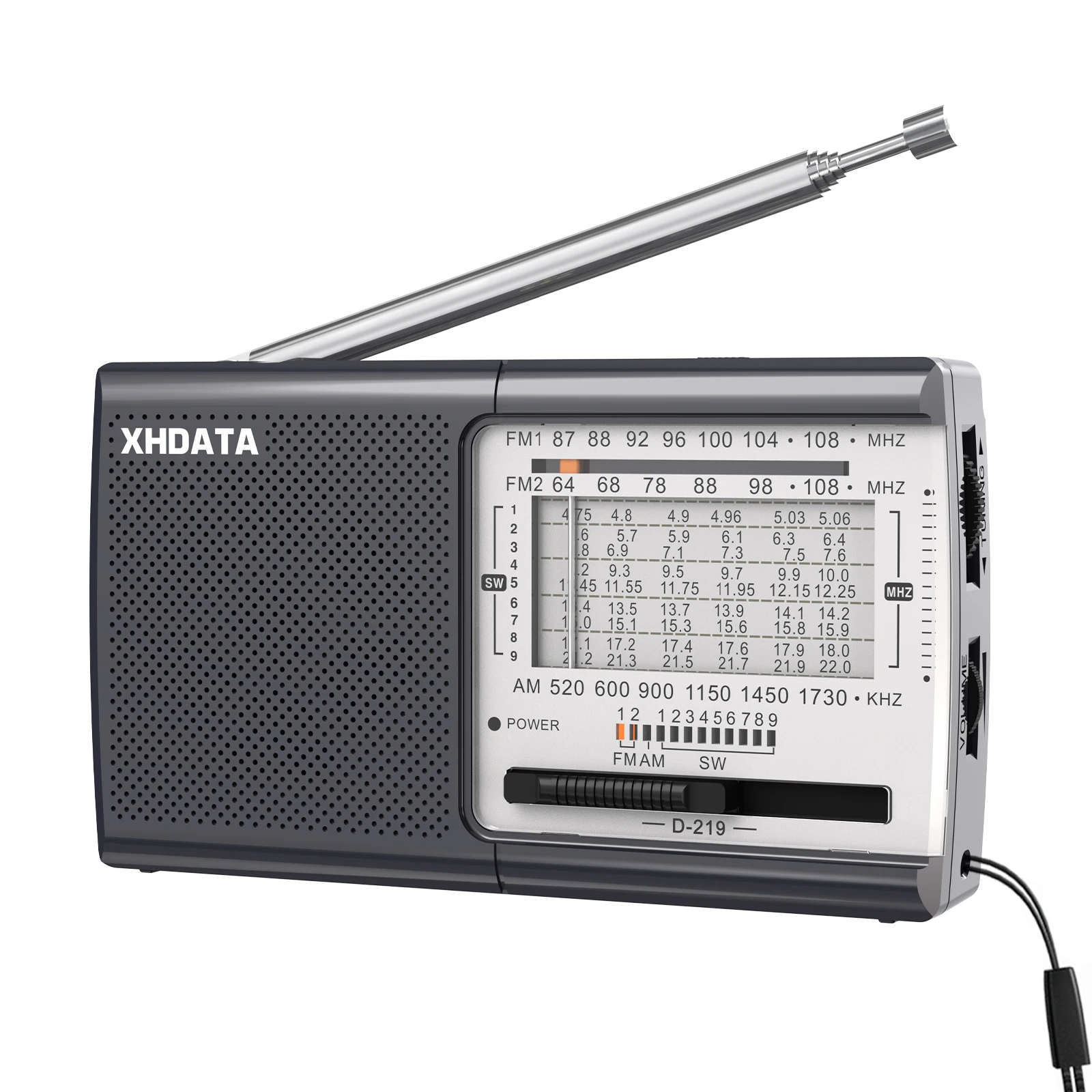 Rádio de bolso portátil XHDATA D-219/TECSUN R-9012 FM/AM/SW com boa qualidade de som e entrada para fone de ouvido para idosos, uso doméstico e ao ar livre.
