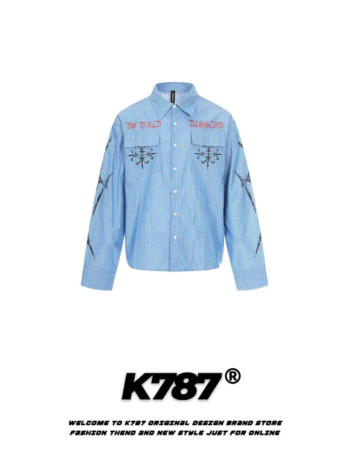 

K787 American Retro Spotted Letter Print Long Sve irt Loose Casual Trendy Loose Cardigan Top for Men And Women