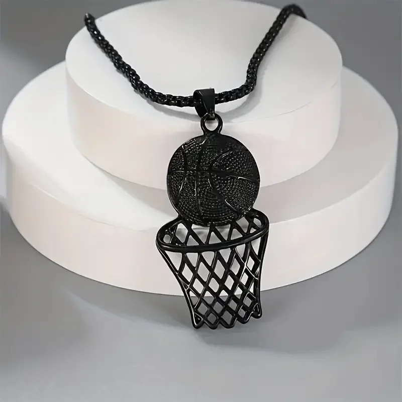 Hip Hop Basketball Hoop and Ball Pendant Necklace Sport Black Basketball Necklaces For Men Boys Jewelry