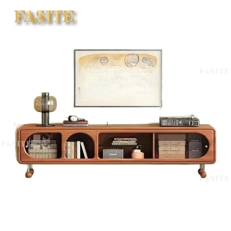 French Retro Solid Wood TV Stand Modern Minimalist Media Console Small Apartment Living Room Storage Cabinet Vintage Design