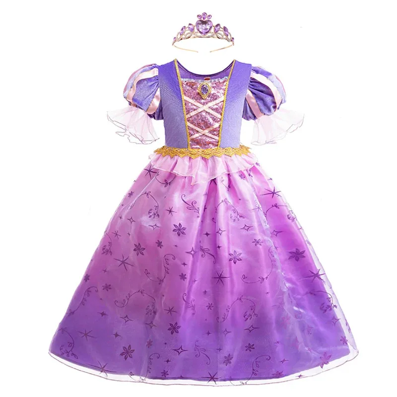 

Girls Princess Costume Purple Rapunzel Dress Kids Halloween Christmas Party Outfits Brave Merida Dress