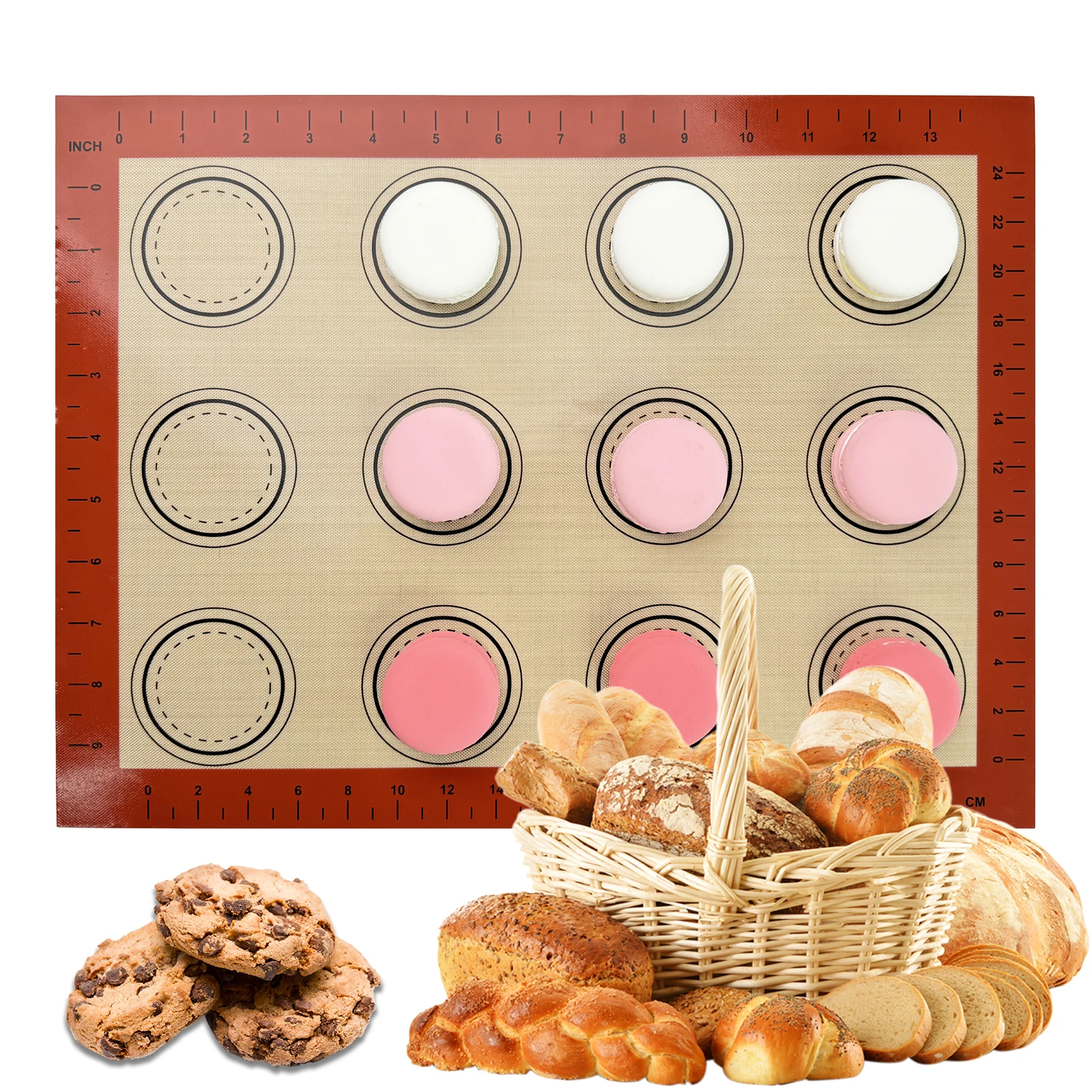 1-2PCS Slicone Baking Mats for Oven, Thin 0.4mm 40x30cm, Nonstick Reusable Bakeware Sheets with Measurements, for Macaron Cookie