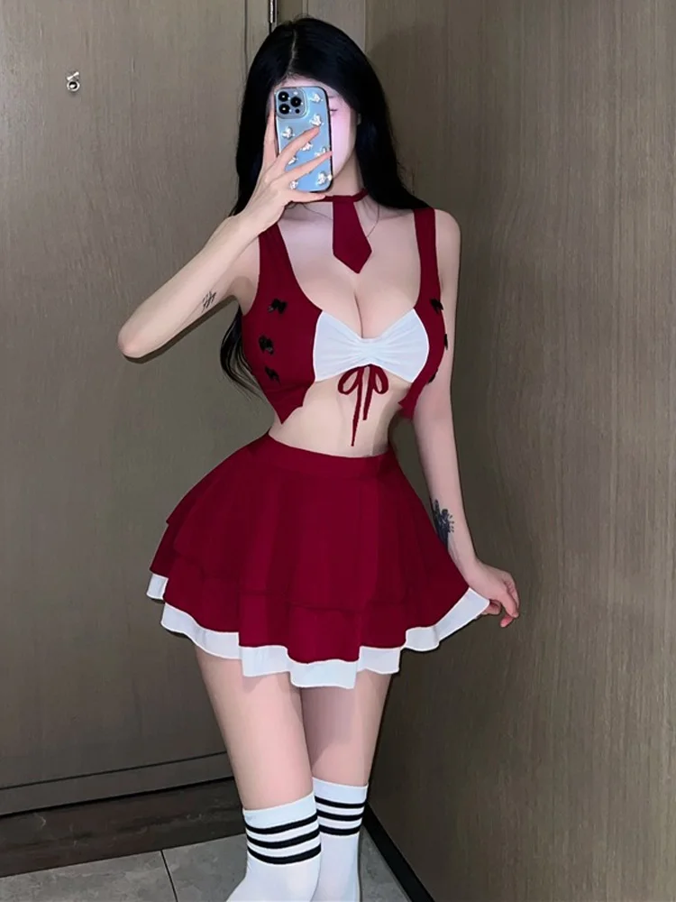 Sexy Student Uniform Roleplay Vest And Newspaper Skirt Set Cute Style Polyester Fabric for Women in Their 20s Four Seasons Wear