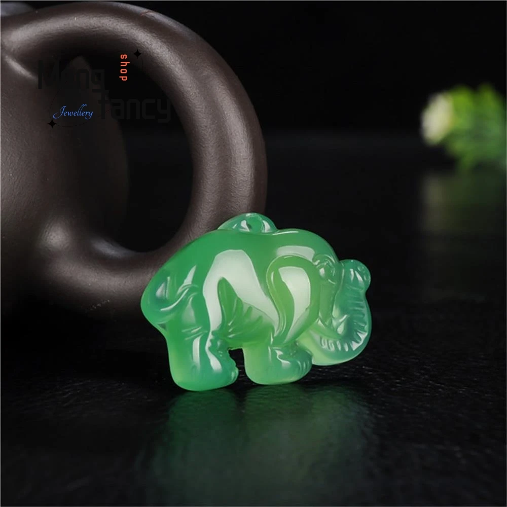 Ice Colorful Agate Chalcedony Lucky Elephant Pendant Natural Fashion Decorations Engraver Fine Jewelry Amulet Women Men Necklace