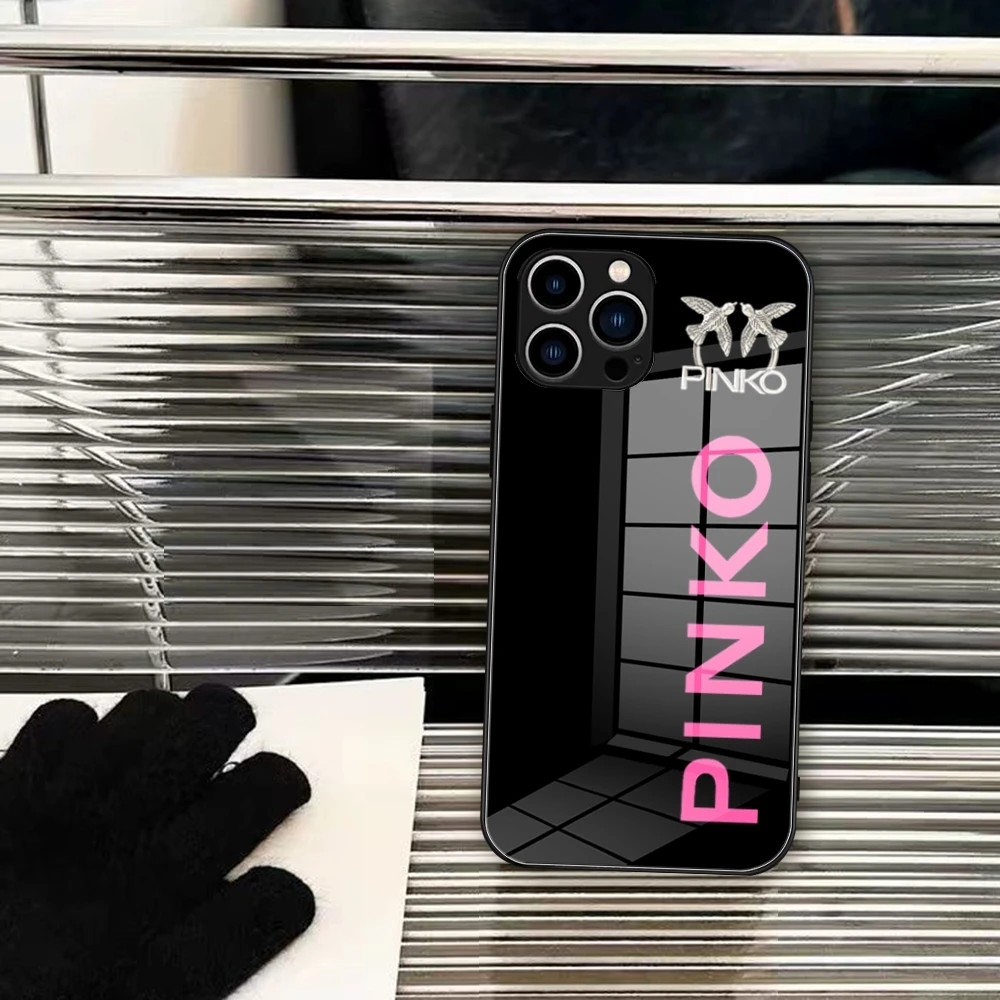 Pink bird Woman P-Pinko Phone Case Glass For IPhone 16 15 Promax 14 13 Pro 12 11 Magnetic charging Covers