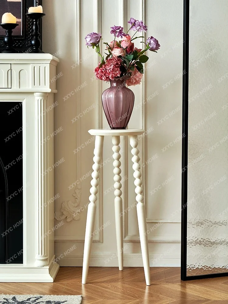 Cream wind white all solid wood flower rack living room floor rack balcony ornament rack