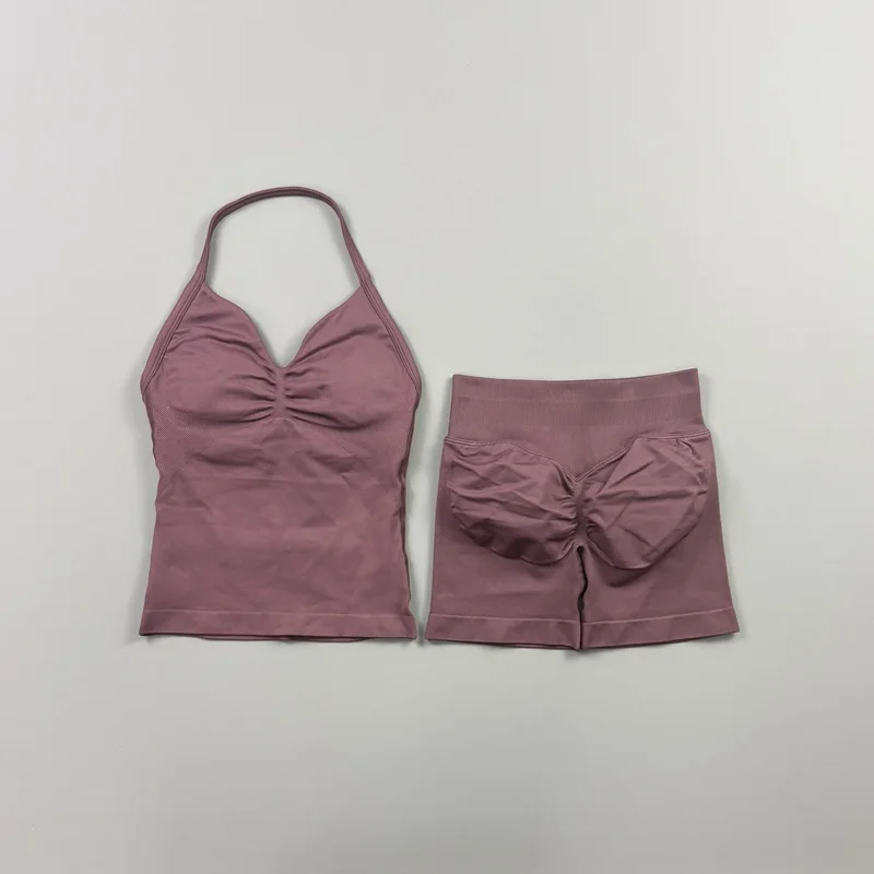 2-teiliges HISTELLO Impact Set für Damen, GYM Longline Strappy Top, nahtloses Yoga-Set, Scrunch Butt Sportshorts, Workout-Fitness-Anzug – Detail 22
