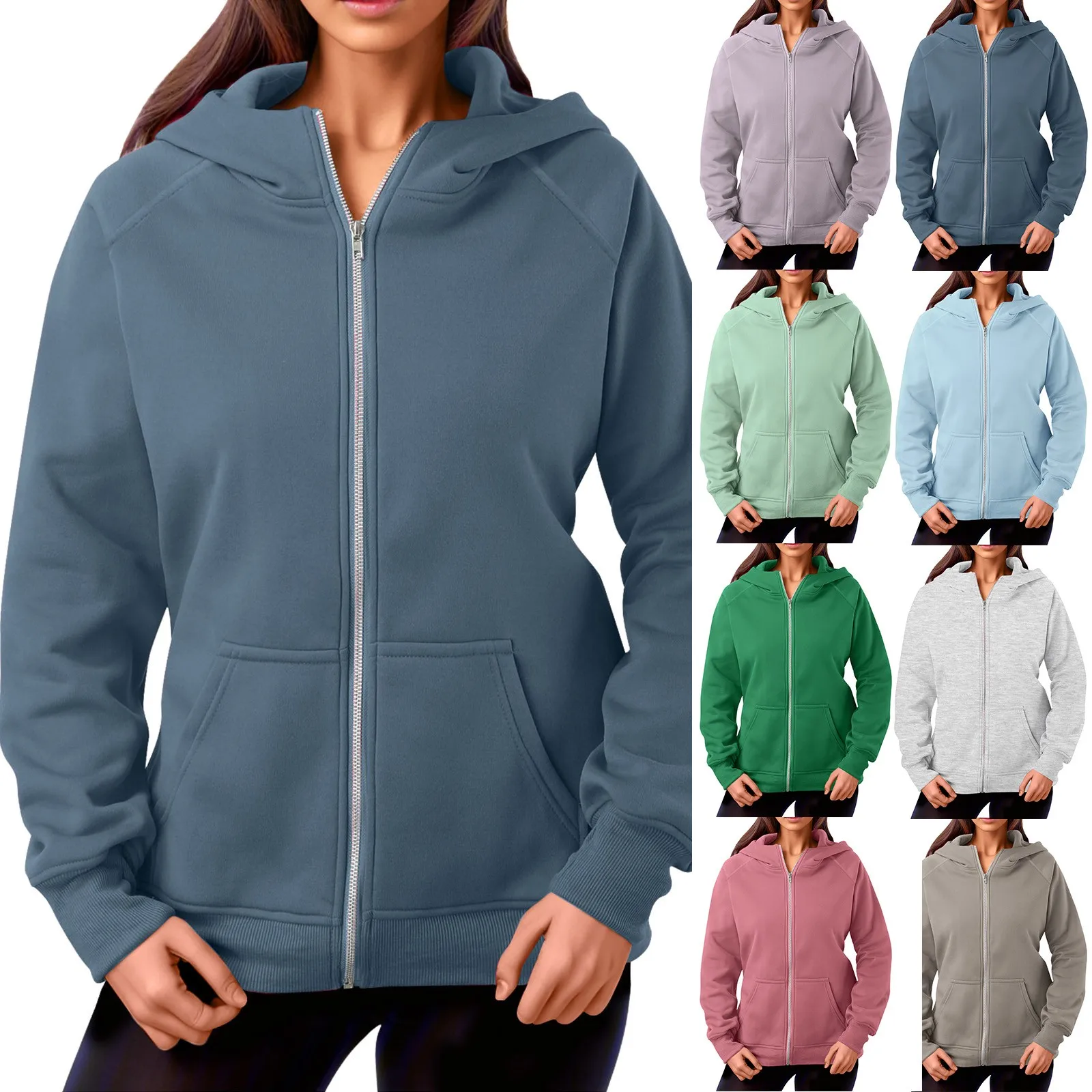 

Zip up Hoodie Long Women Womens Fashion Zipper Hoodie Jacket Sweatshirt Autumn Pocket Winter Clothing Lightweight Ladies Hoodies