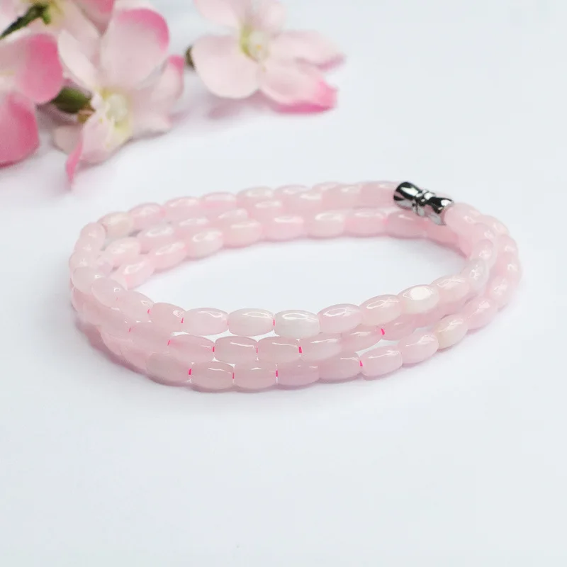 

Natural Pink Jade Rice Bead Necklace Bracelet Convertible Gemstone Feminine Jewelry Gift