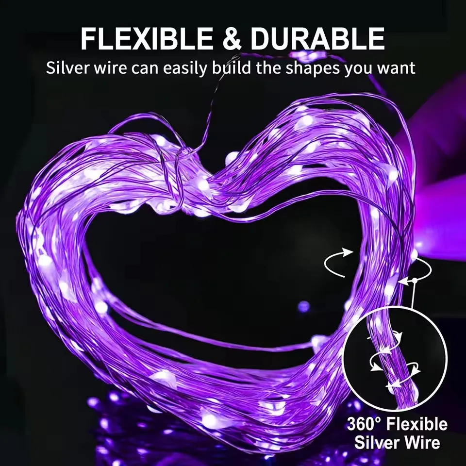 30/50/100LED Kupferdraht Lichterketten Batteriebetriebene Halloween Lila Lichterkette Innen Hochzeit Weihnachten Girlande Party Dekor – Detail 10