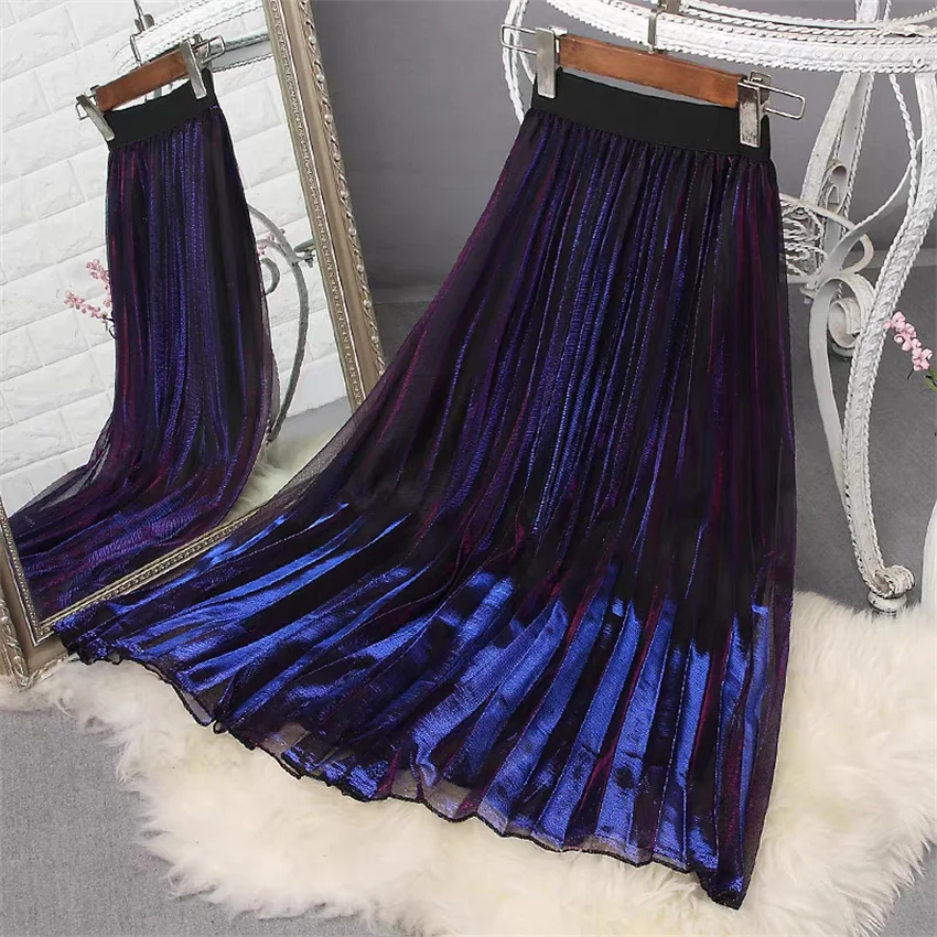 Gowyimmes 2025 Big Size Fashion Retro Women Gradient Color Skirt Slim All-match Lady Midi-Long High Waist Skirts Bottomings 1838