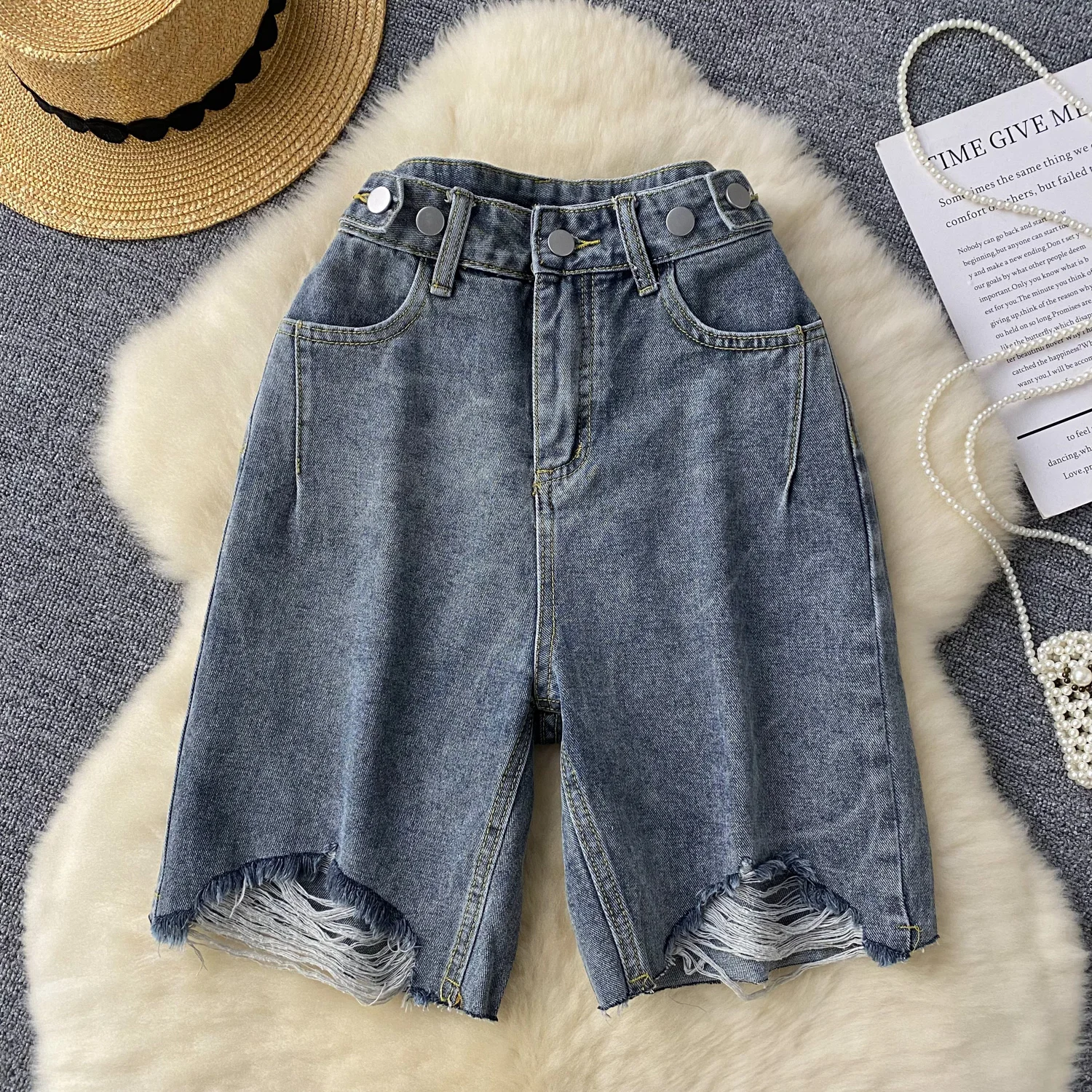 

Spicy Girl Denim Shorts Women's Summer Vintage Distressed Slim Casual Short Pants Wide Leg Pants Streetwear Stright Jeans Women