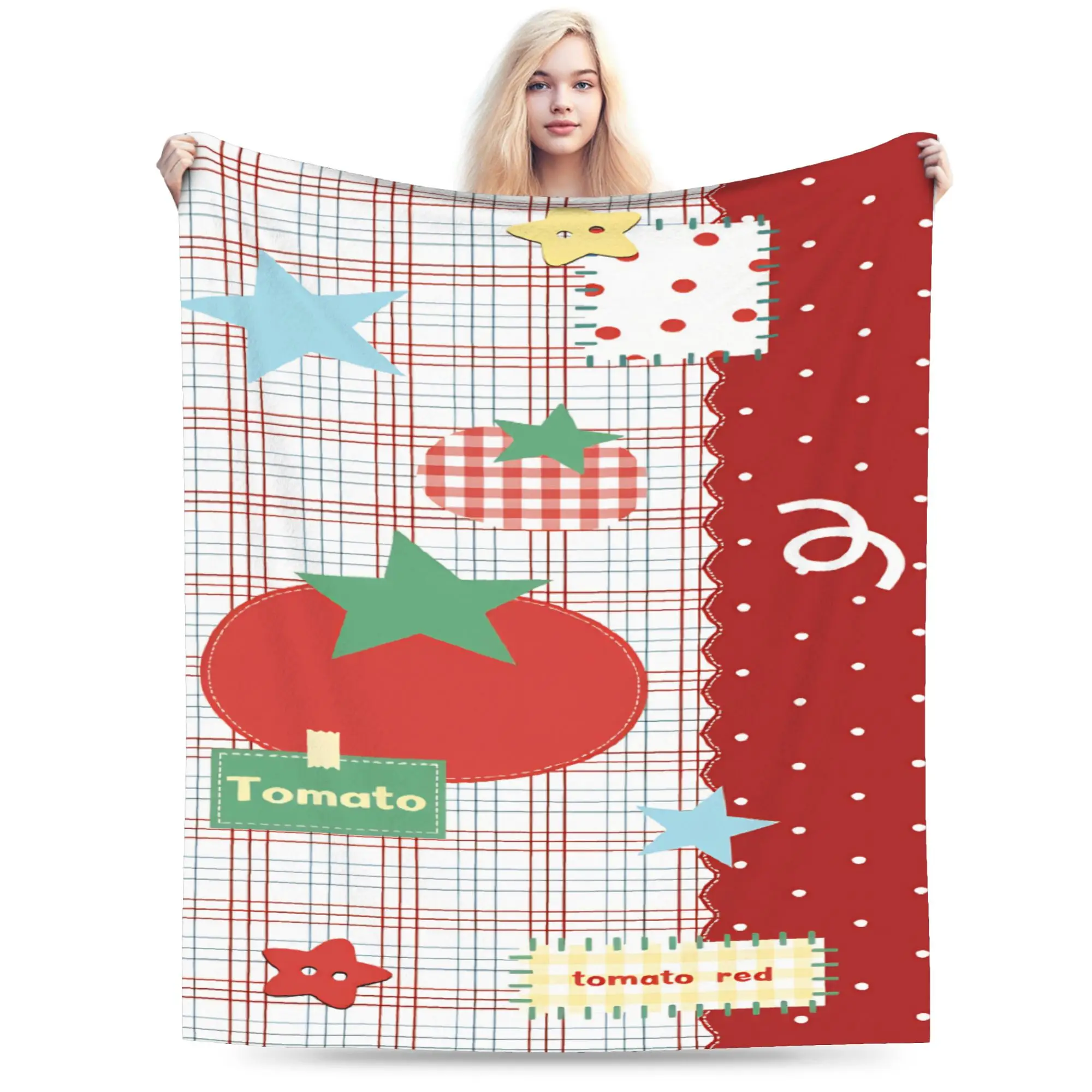 Tomato - Red Background Throw Blanket Soft Cozy Print Blanket  For Home Decor Plane Travel Flannel Bedspread Bed Cover
