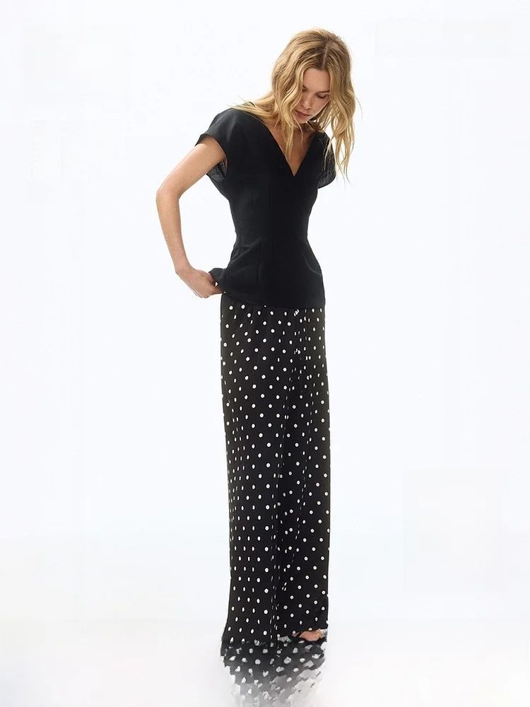 High Waist Wide Leg Casual Pants for Women Outdoor Travel Fashionable Elastic Waist H&M Spring 2026 Polyester Spandex
