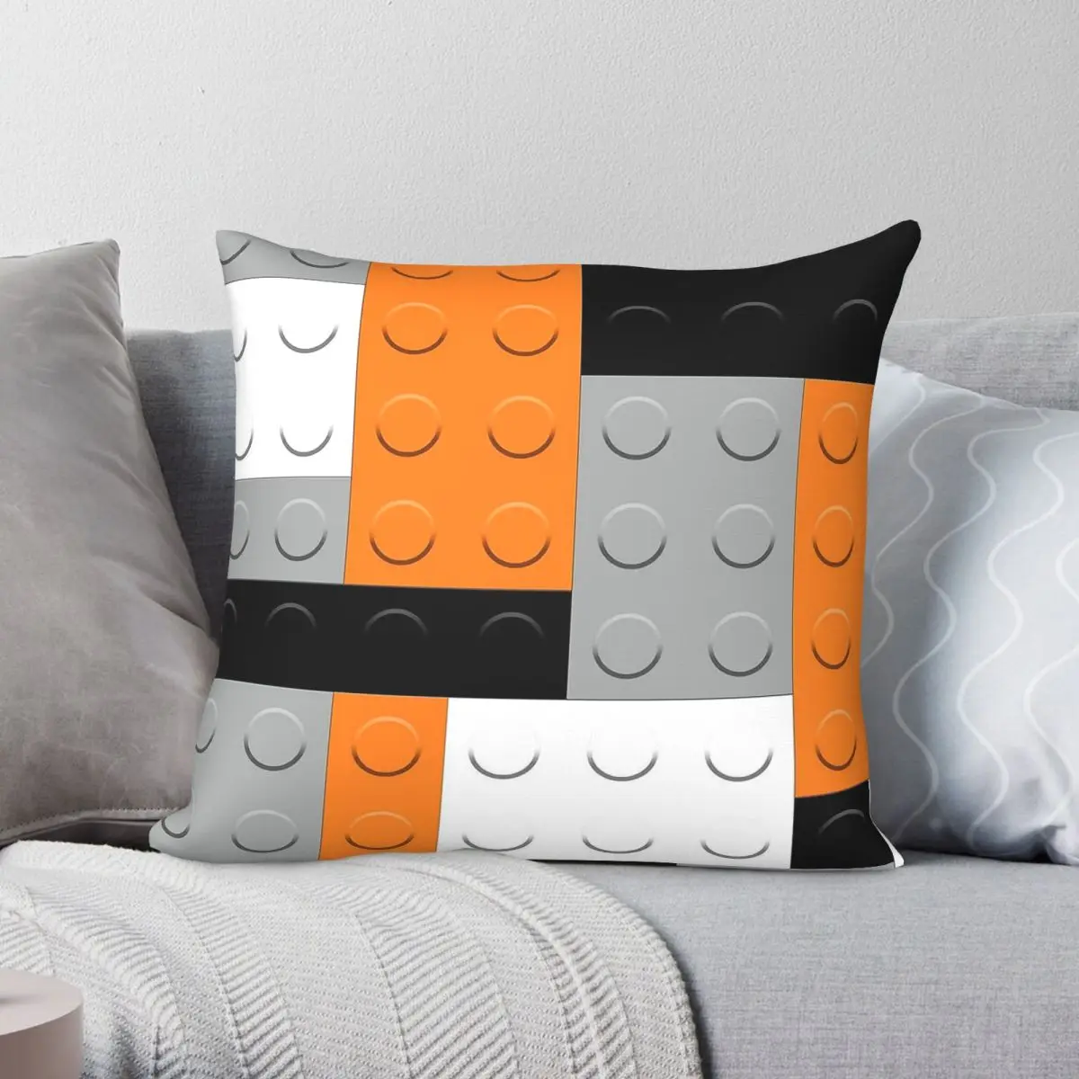 Black White Orange Building Blocks Pillowcase Polyester Linen Velvet Printed Zip Decorative Throw Pillow Case Bed Cushion Cover