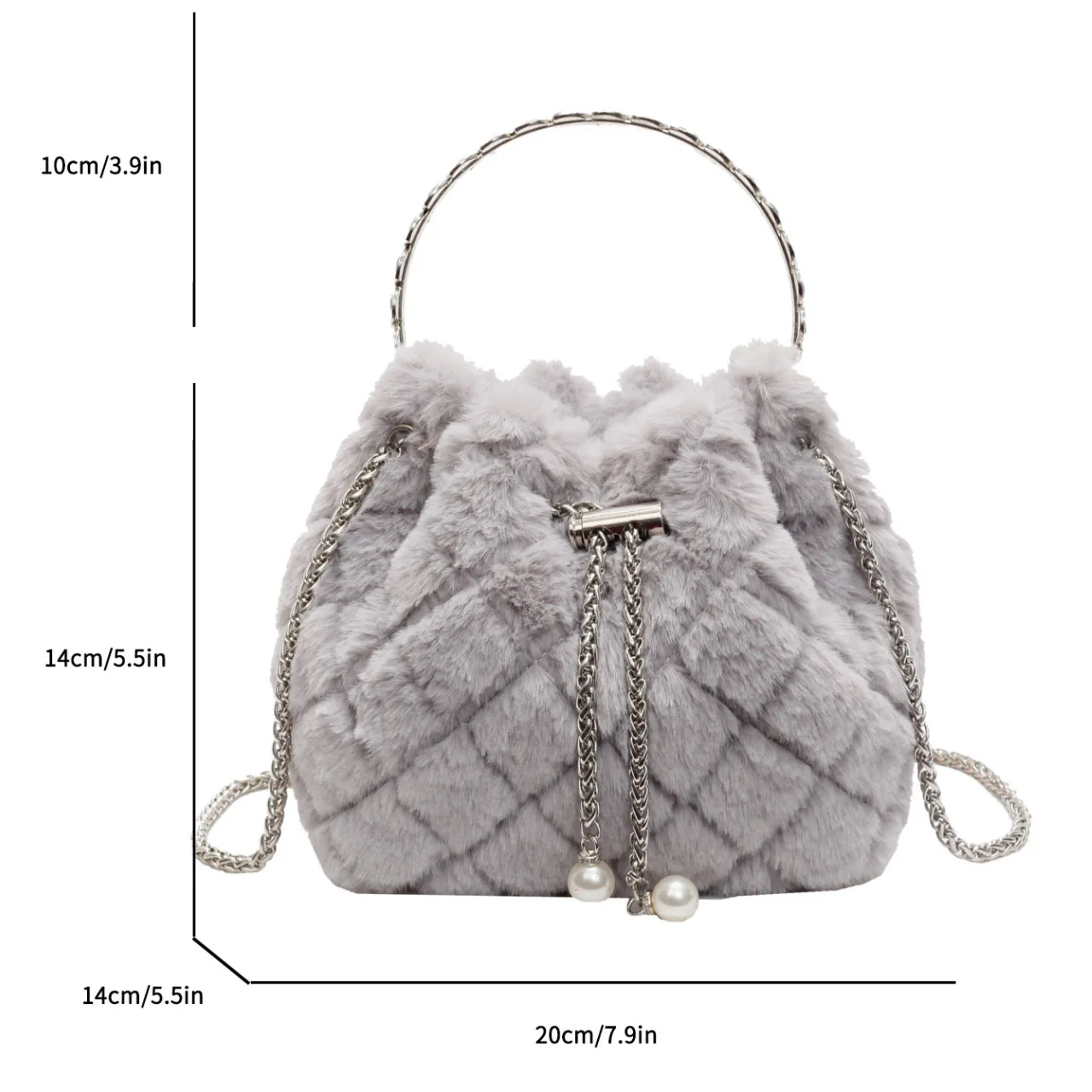 Plush Handbag Bucket Bag Round Ring Design Hand Bag For Women 2024 New Faux Fur Clutch Fashion Chain Shoulder Crossbody Bags