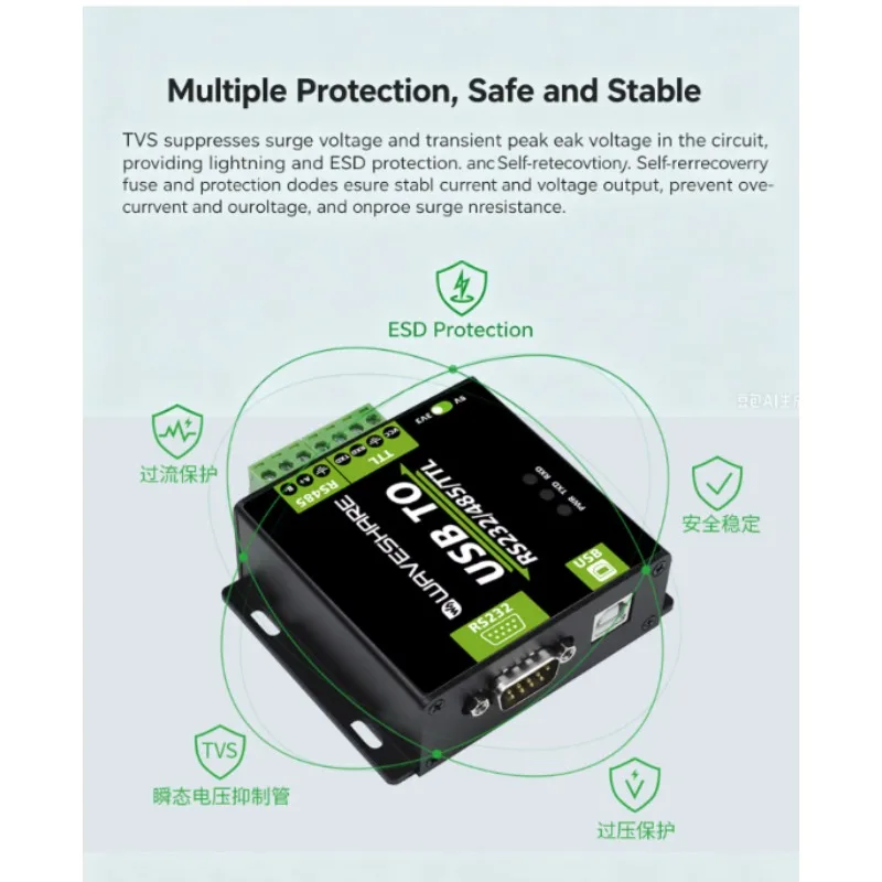 Waveshare FT232RNL CH343G USB to RS232 RS485 TTL Serial Converter Industrial Grade Isolated