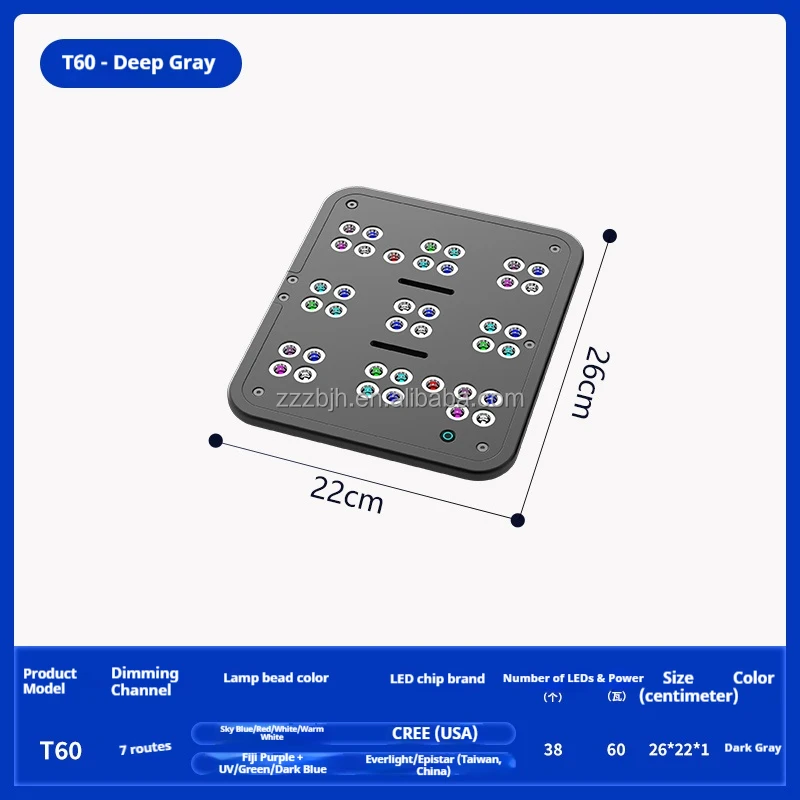 Kassray T60 Rectangle Aluminum Alloy Coral Lamp Box 60W 110-240V 500L High Quality For 60cm Marine Fish Aquarium Living Room
