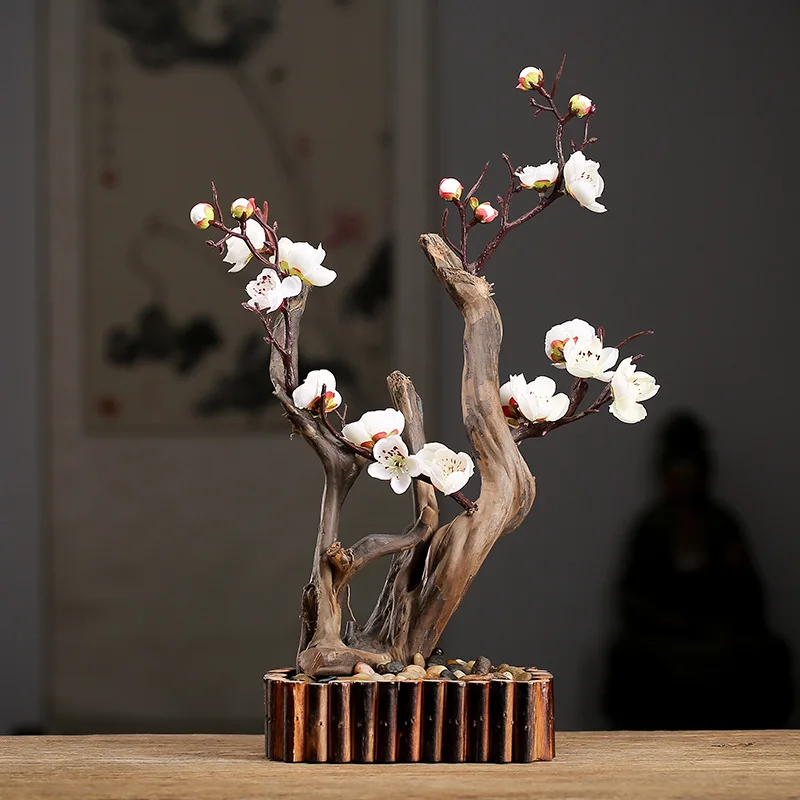 Handmade weathered wood ornaments Chinese Zen simulation peach blossom dead tea pet decorative base