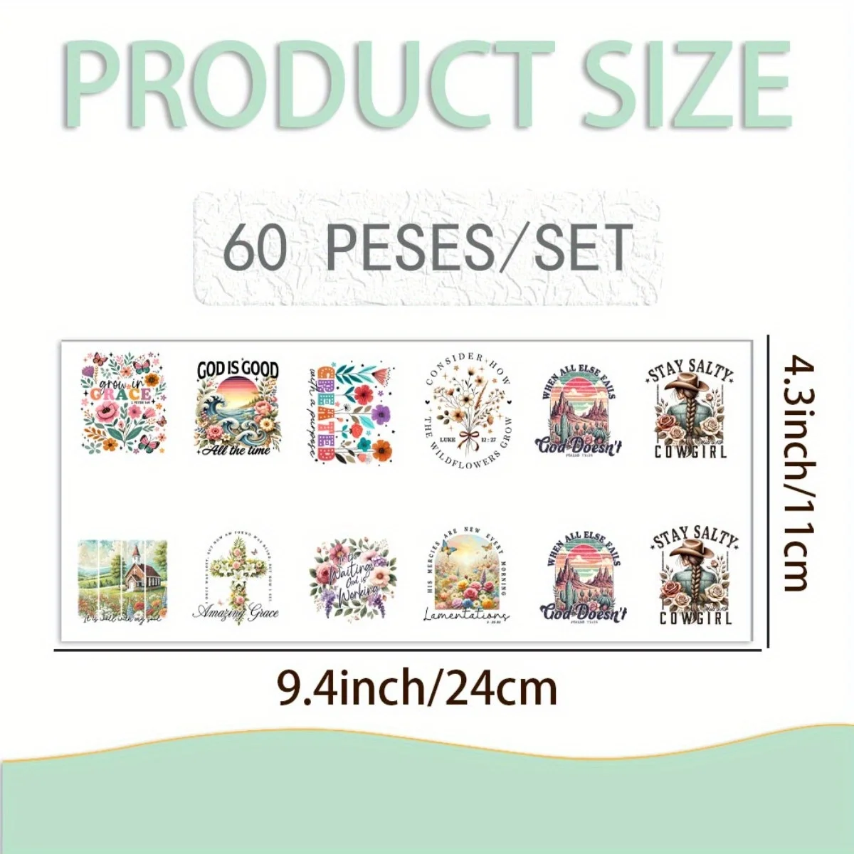 60 Pieces Bohemian style religious serieUV DTF Transfer Durable High Viscosity Adhesive  DIY Crafts Office Supplies And Keychain