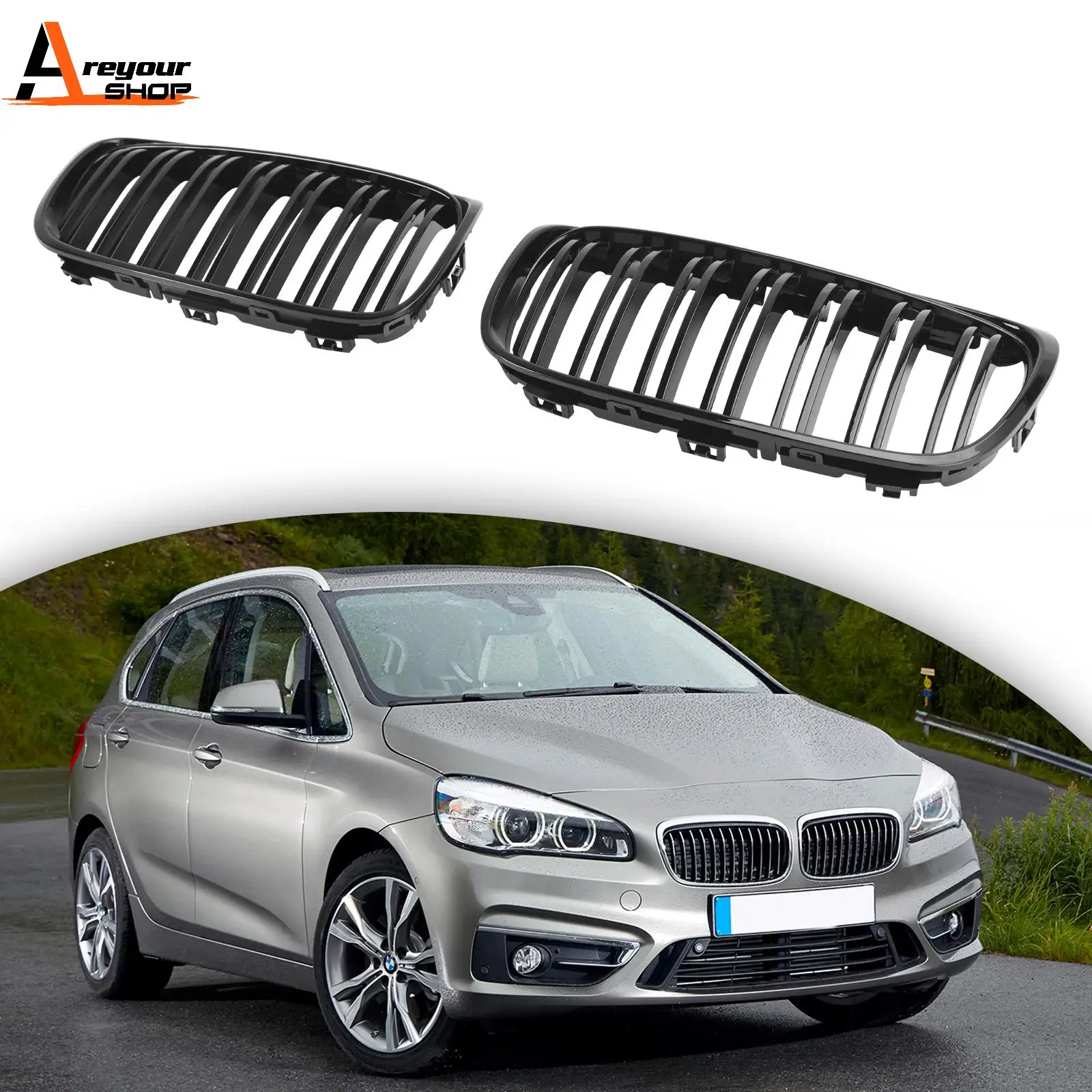 Areyourshop Gloss Black Front Grill Grille Fit BMW 2 Series Gran Tourer F45 F46 2015 2016 2017 2018