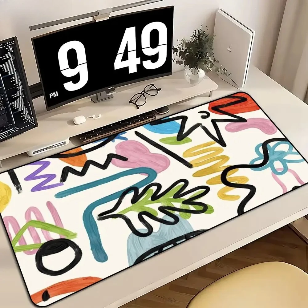 Large Xxl Gaming Mousepad Desk Mat Keyboard Pad Colorful Abstract Line Doodle Hand Drawn Graffiti Print Non Slip Rubber Pc Gamer