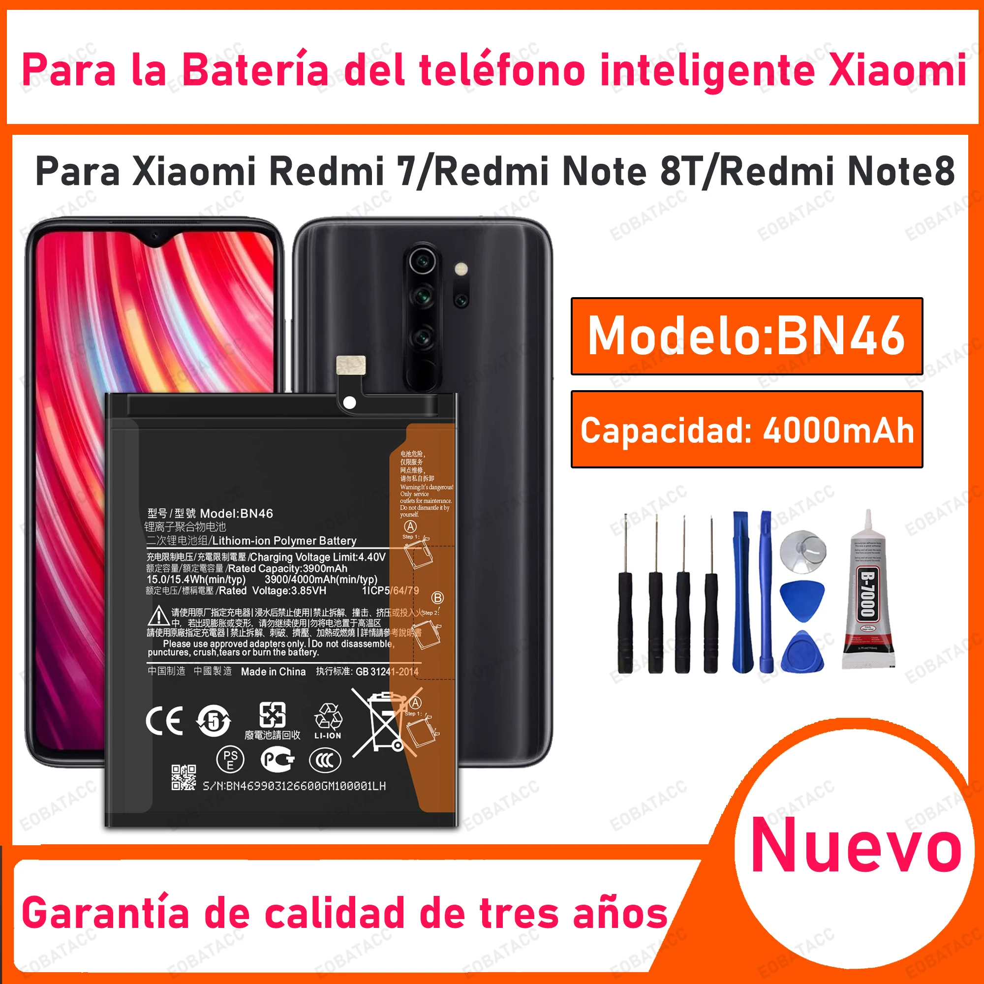 100% New High Quanlity BN46 Replacement Battery For Xiaomi Redmi 7/Redmi Note 8T/Redmi Note 8 Batteries+Free Tools