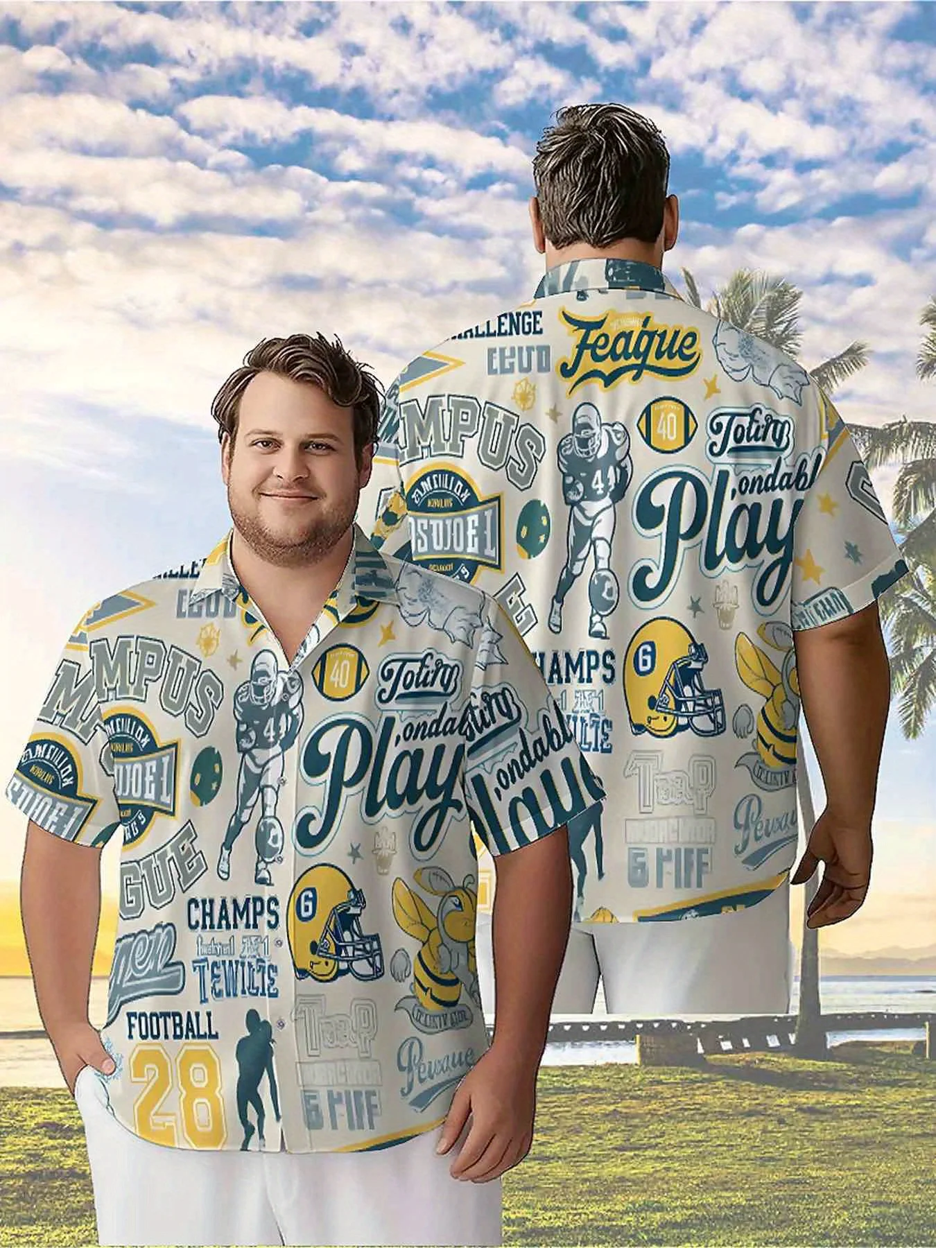 

Men's Plus Size Hawaiian Shirts Vintage American Football pattern,Premium Comfort Youth Clothes,Streetwear Y2K Tops