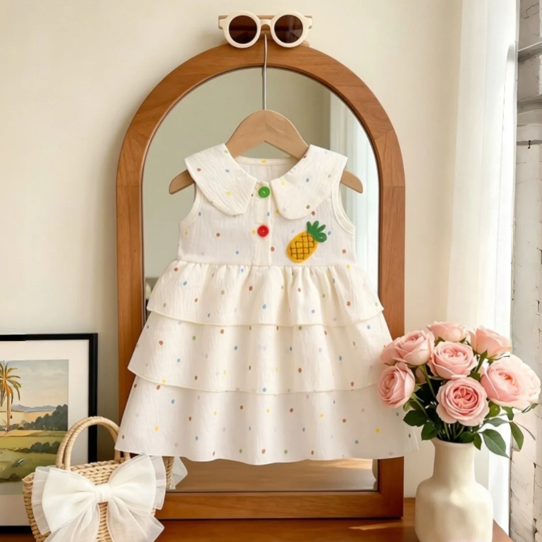 Baby Girl Summer Dress New Sweet Colorful Polka Dot Sleeveless Doll Collar Vest Dress Girl'S Daily Outdoor Dress Cute Baby Dress