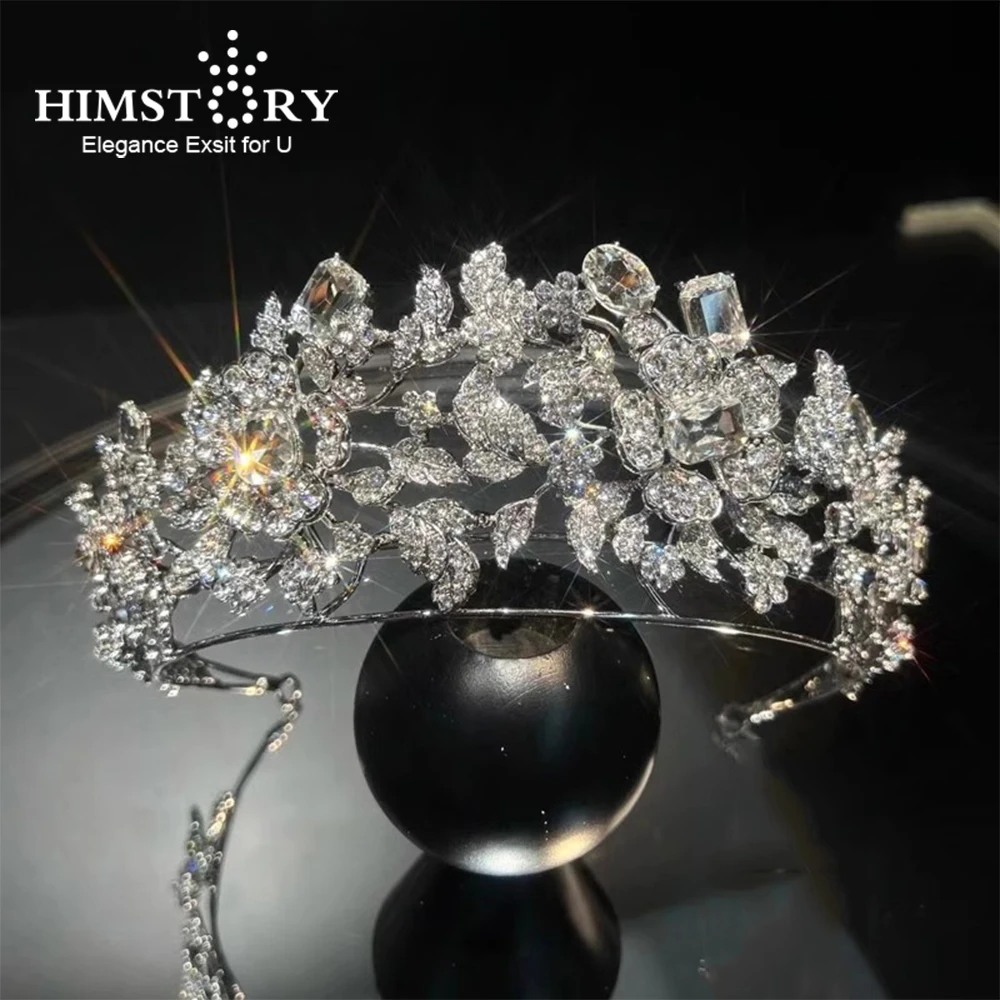 

Himstory Korean Bridal Rhinestone Zircon Hair Crown Delicate Wedding Dress Flower Headdress Tiaras Accessories