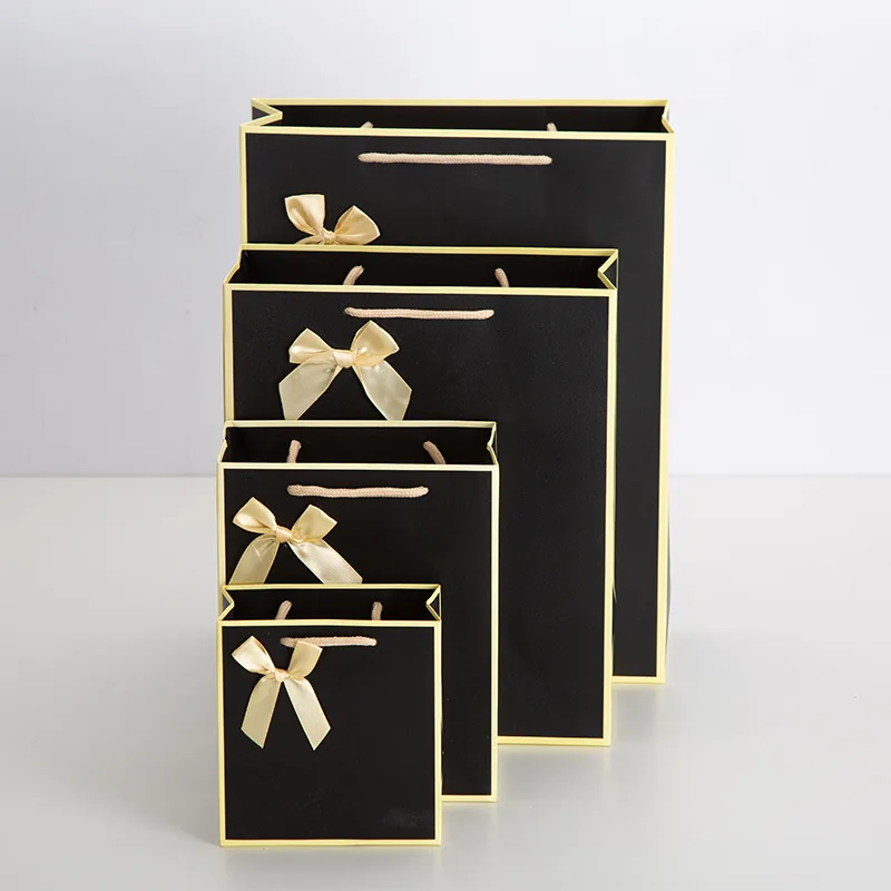 10pcs Solid Color Bow Handheld Jewelry Paper Bag Party Festive Supplies High Quality Environment Friendly Packaging Bags