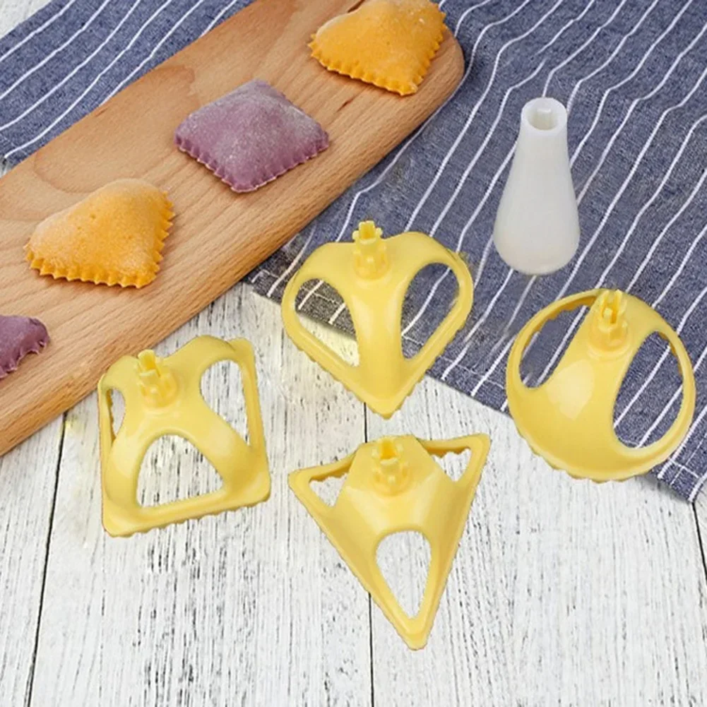 4Pcs Plastic Dough Pressed Dumpling Pie Mold Cooking Pastry Kitchen Tool Heart-shaped, Round, Square, Triangle Shapes